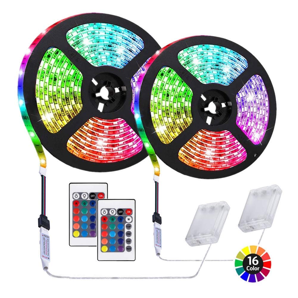 6.56 feet Battery Powered LED Strip Lights, DIY Indoor and Outdoor Decoration, Waterproof, 24 Keys Remote, 2 Pack