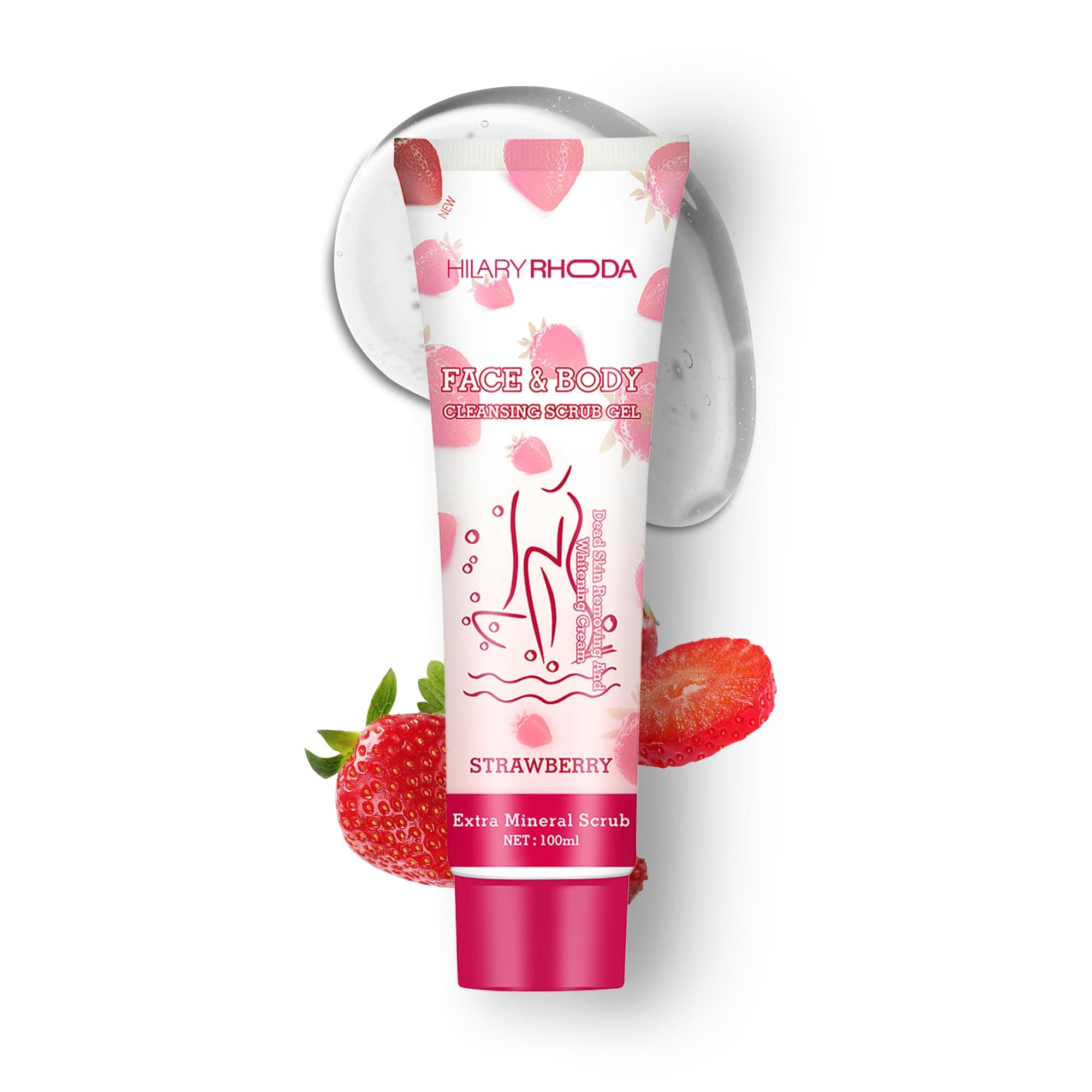 Hilary Rhoda Face & Body Cleansing Scrub Gel | Dead Skin Removing Cleansing Scrub Gel | Gently Exfoliates Skin Cells | Removes Dirt & Oil | 100ml (Strawberry -Shade 04)