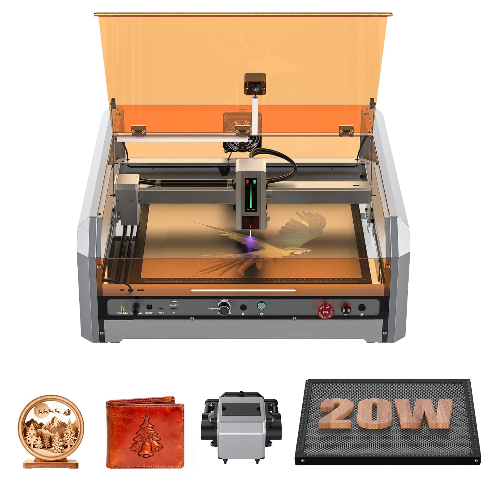 Genmitsu L8 Laser Engraver, 20W (20000mW) Laser Cutter Built-in Acrylic Enclosure with Vent, Air Assist Pump, Honeycomb, Camera, All-in-one Plug and Play Engraving Machine, Safety Class 1