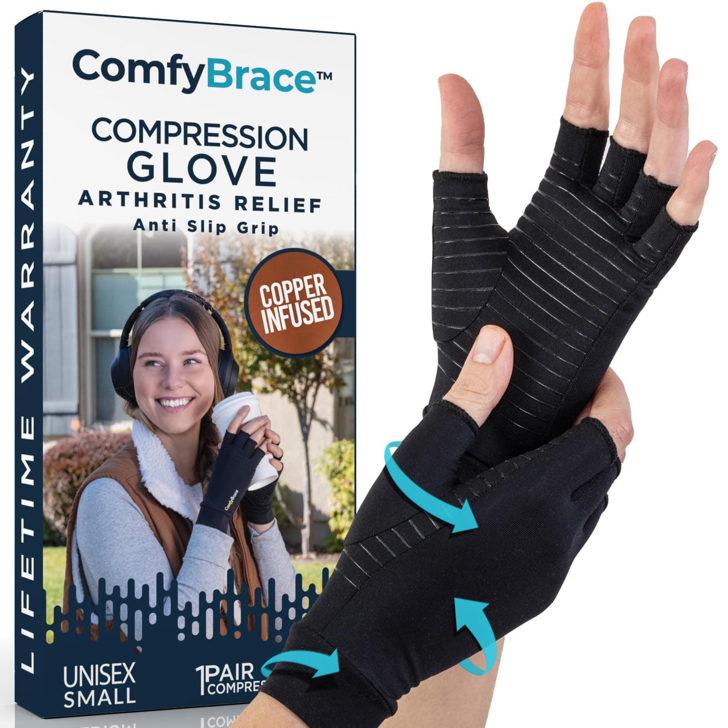 Copper Infused Compression Arthritis Gloves for Hand & Finger Relief from pain/swelling caused by Rheumatoid Arthritis, Carpal Tunnel, Tendonitis and Poor Circulation, Fits Men & Women