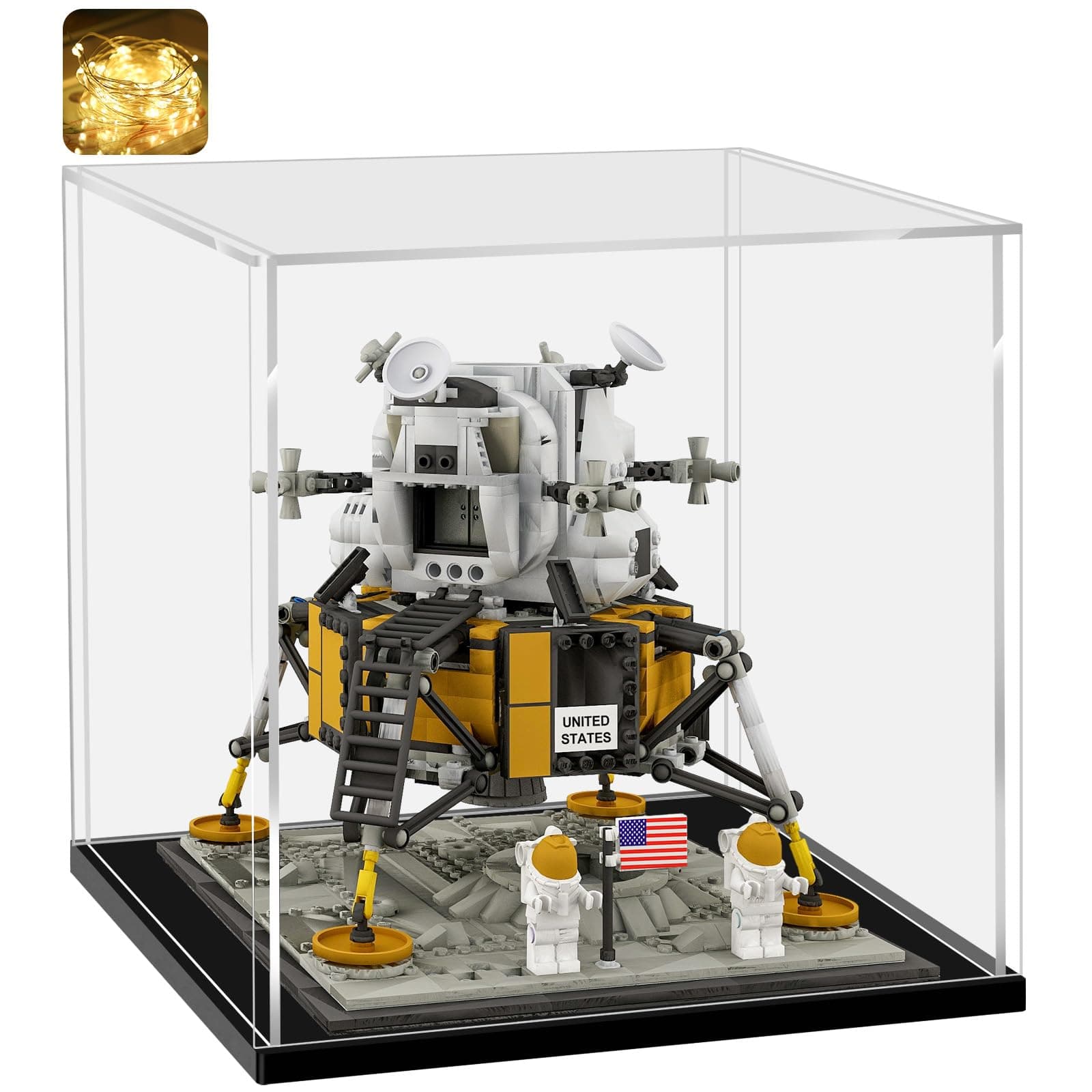 LANSCOERY Acrylic Display Case, Assemble Showcase Display Box for Collectibles, with Dustproof & Seamless Display Design, 19.7x15.7x19.7inch Thick Black Base