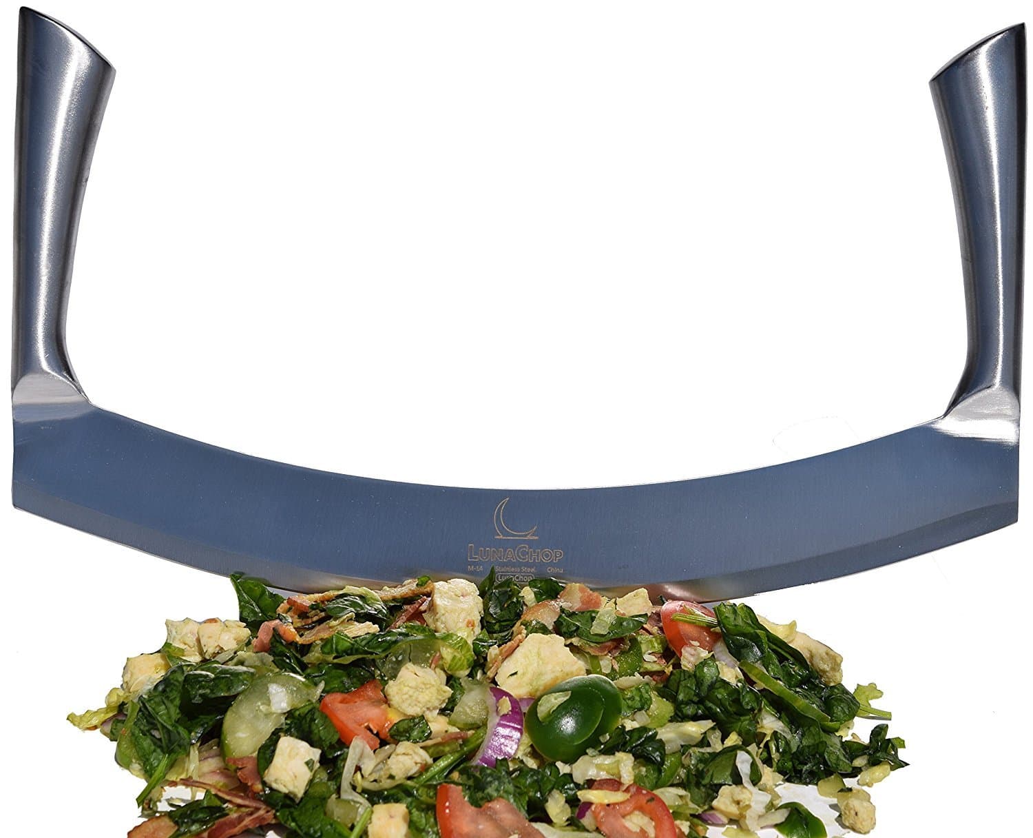 Mezzaluna Knife (Pizza Cutter) Vegetable Chopper for Chopped Salad, Industrial Pizza Rocker Knife (14 Inch Blade)