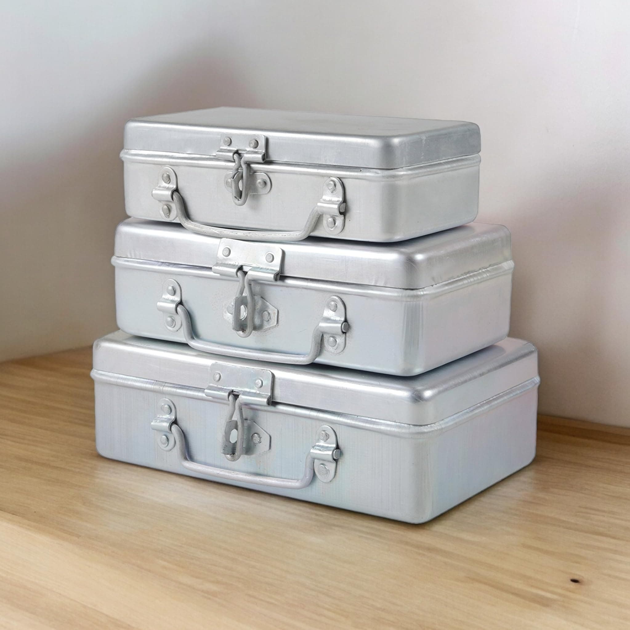 Aluminum Cash/Jewelery Storage Boxes Set (7"-8"-9", Silver, Pack of 3)