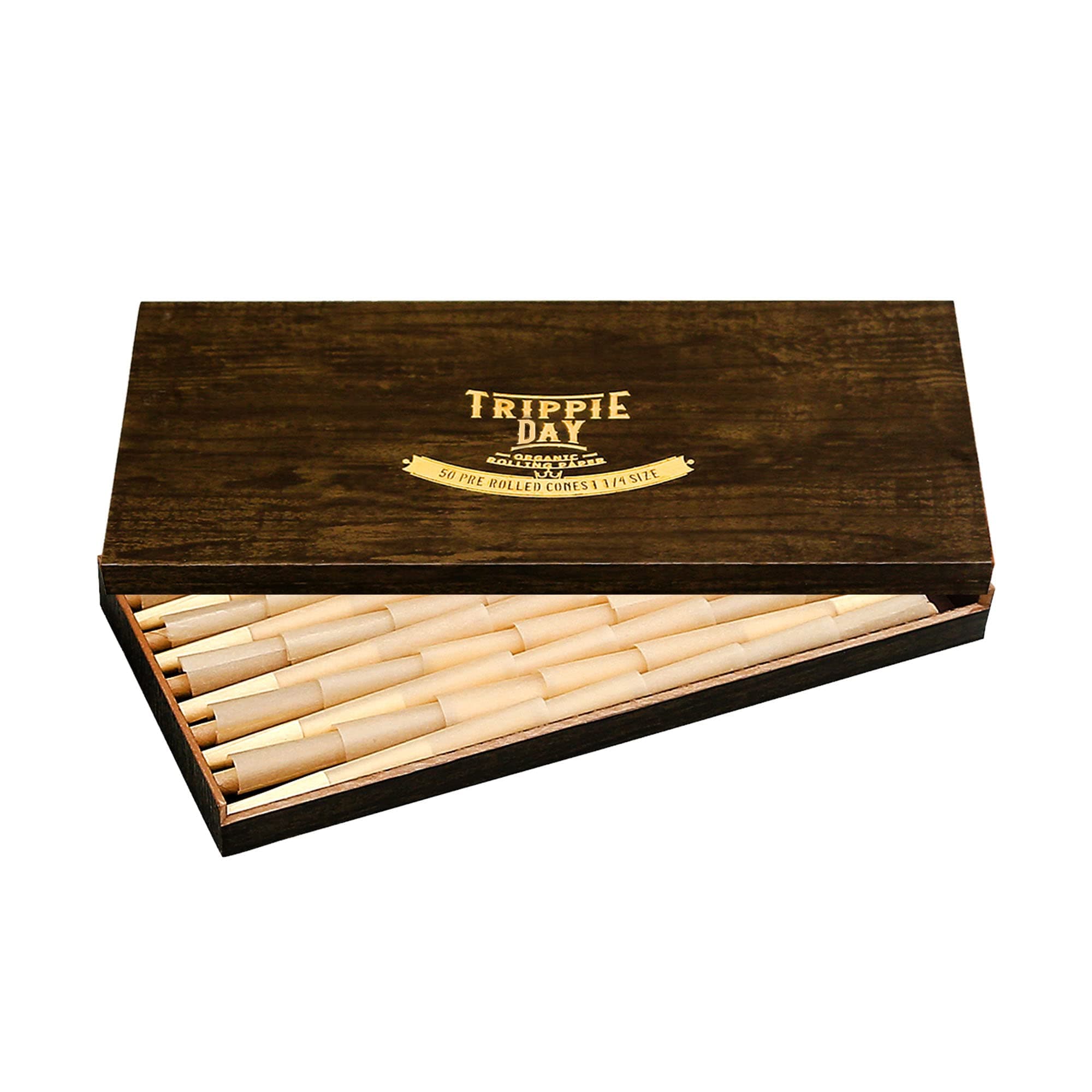 Trippie Day organic unbleached 1/4 Size Pre Rolled Cones in a Box | 50 Pack | Vegan & Non GMO | Includes Packing Sticks | Brown 84mm