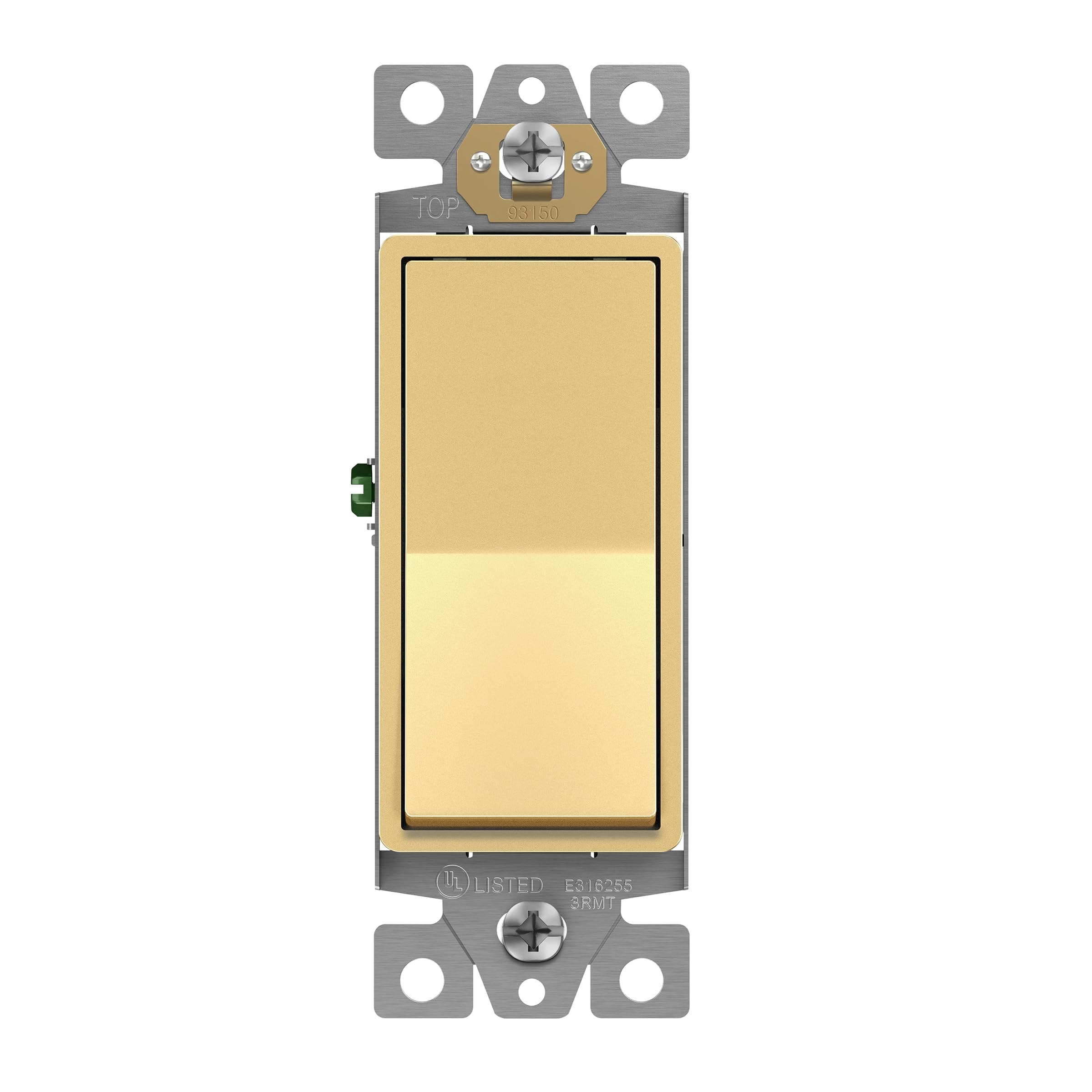 ENERLITES 3-Way Decorator Paddle Light Switch, Gloss Finish, Single Pole or Three Way, 3 Wire, Grounding Screw, Residential Grade, 15A 120V/277V, UL Listed, 93150-GD, Gold