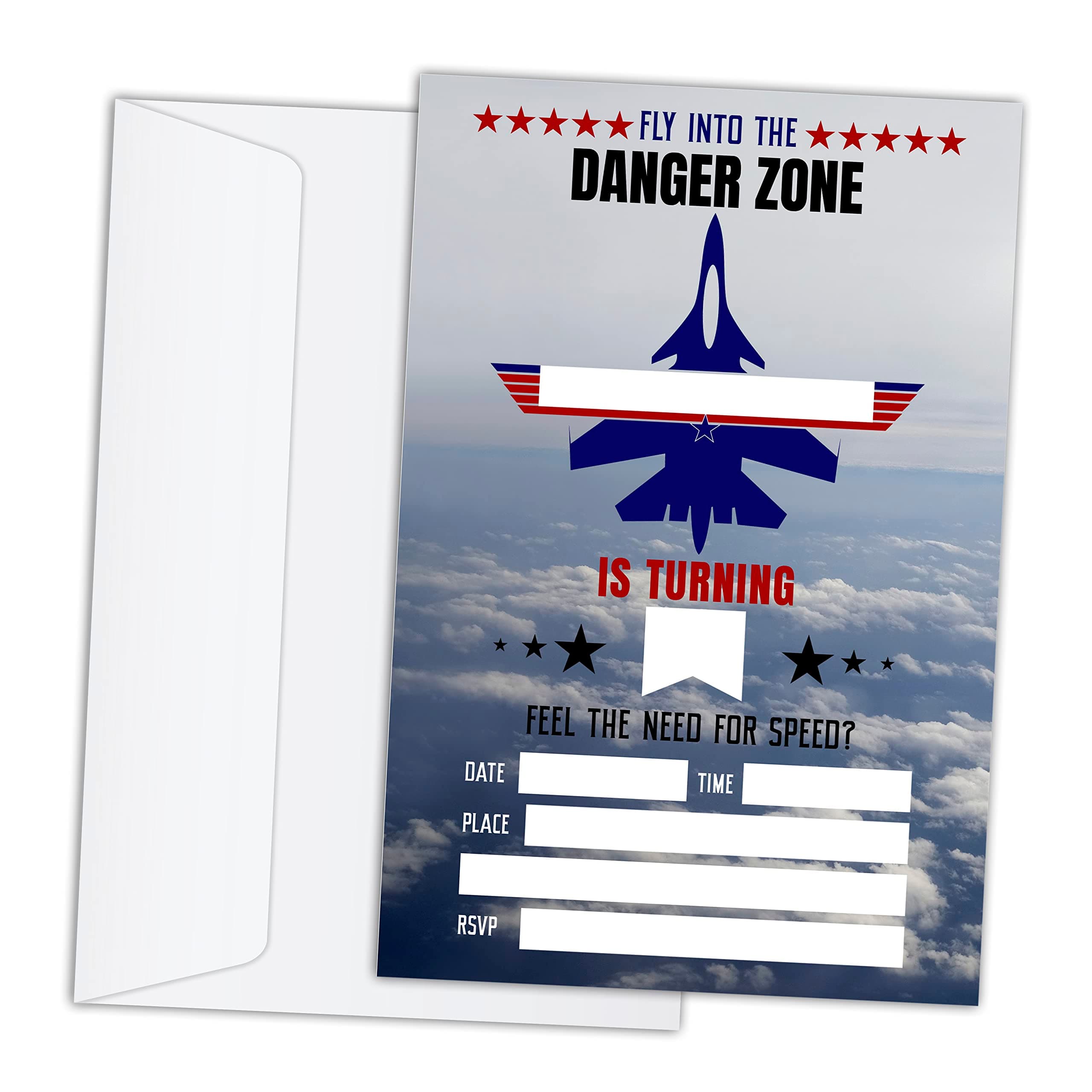 Birthday Invitations Cards with Envelopes Set of 20 - Jet Flying Birthday Party Invitations for Kids, Boys or Girls, Kids Party Celebration, Supplies/BDAY041