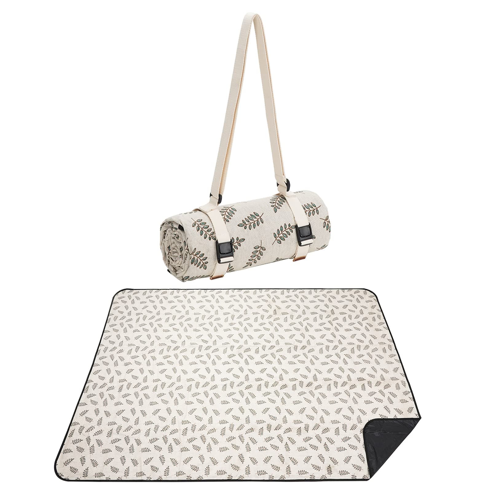 Beach Mat Sand Free Washable, Waterproof Camping Emergency Blankets | Picnic Baskets Accessories with Waterproof Backing and Shoulder Strap - Leaf