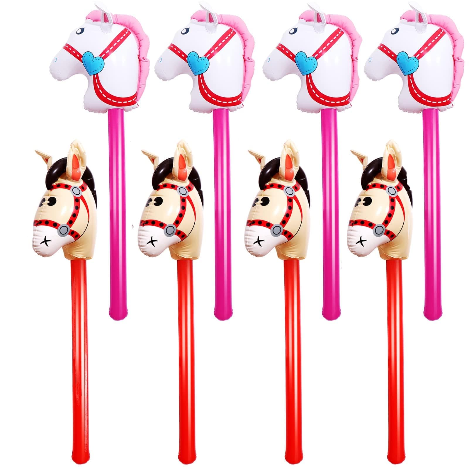 8 Pcs 40 Inch Inflatable Horse Stick Cute Horsehead Stick Balloon Colorful Inflatable Horsehead Stick Blow Up Pony Stick Toys for Christmas Cowboy Cowgirl Horse Theme Party Decor 2 Colors