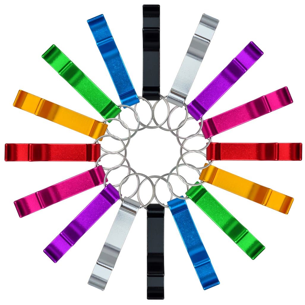 16 pcs 8 Colored Metal Bottle Opener, Split Key Ring Chain Keychain Bulk Aluminum Pocket Claw Bar Soda Beverage Beer Bottle Opener