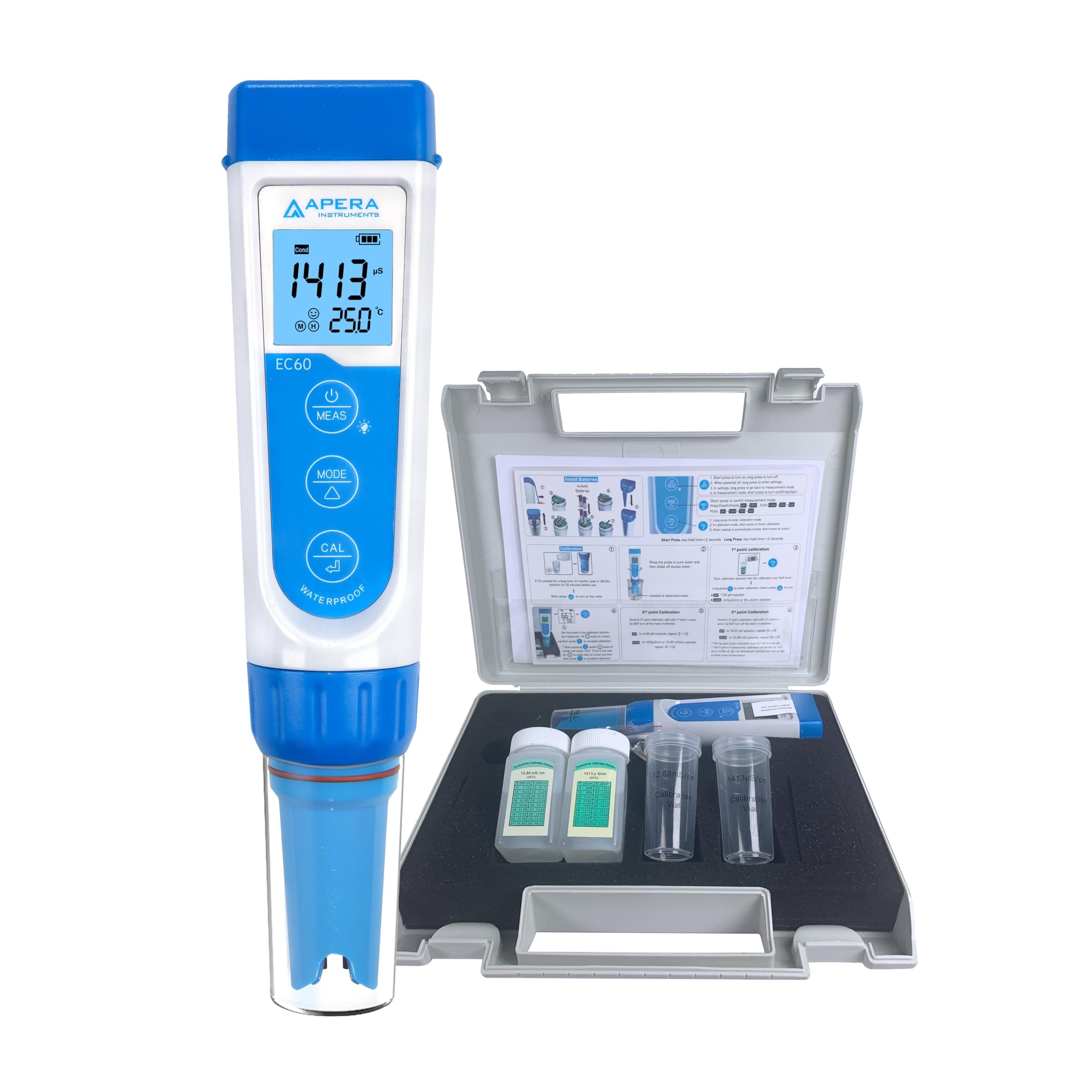 LLC-AI314 Premium Series EC60 Waterproof Conductivity Pocket Tester Kit, ±1% F.S Accuracy, Easy Switch of EC/TDS/Salinity, Replaceable Probe