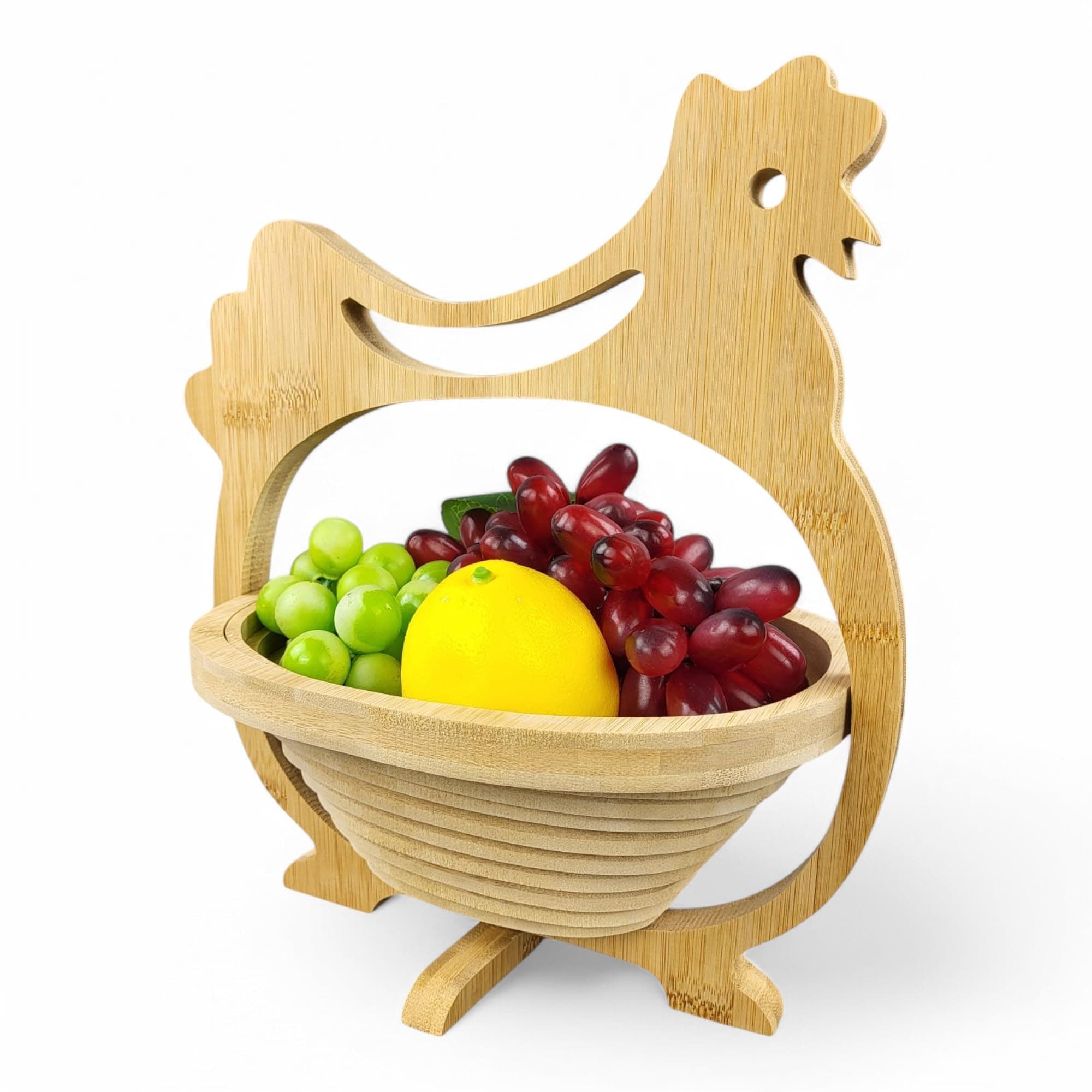 GMMH Foldable Basket Bamboo Decorative Bowl, Fruit Bowl, Wood Chicken 6