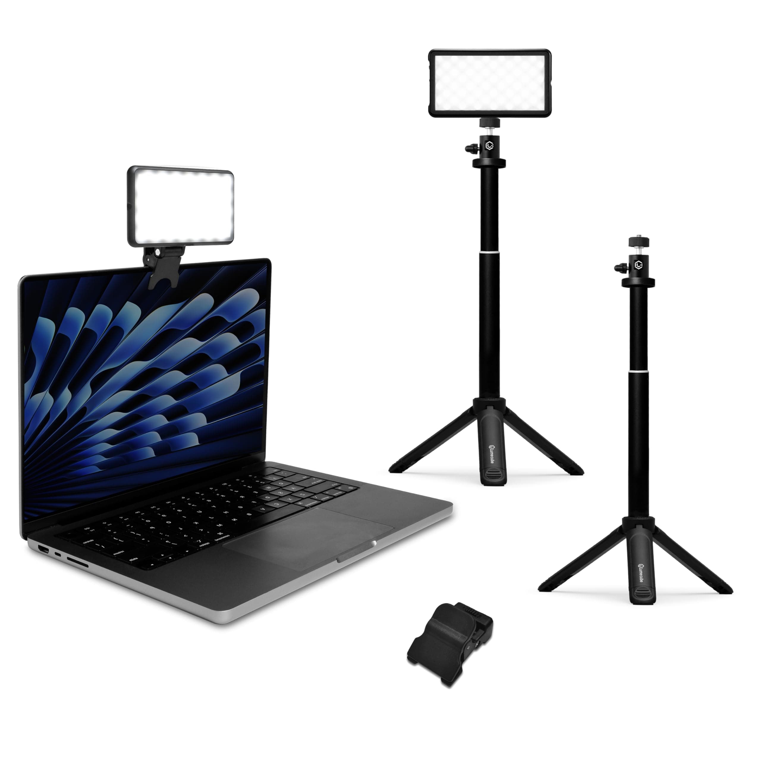 Lume CubeBroadcast Lighting Kit Live Stream Webcam Light for Computer & Laptop Enhance Video Calls Streaming & Vlogging Include Adjustable Tripod & Laptop Clip Adjust Brightness & Color Temperature