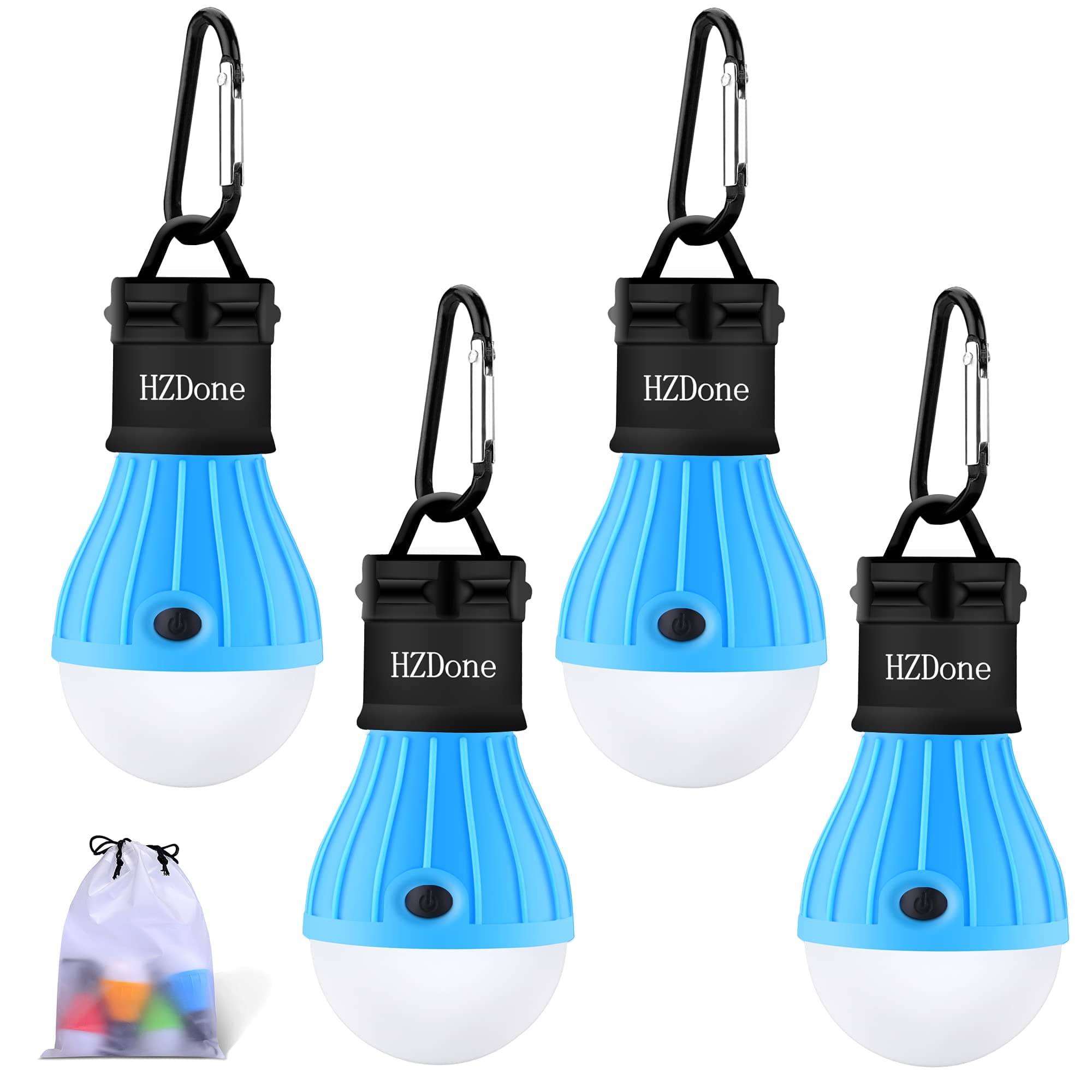 HZDone LED Camping Lantern [4 Pack] Portable Outdoor Tent Light Bulb for Camping Hiking Fishing Hurricane Storm Outage-Battery Powered Emergency Light [Red Blue Yellow Green Color Options]