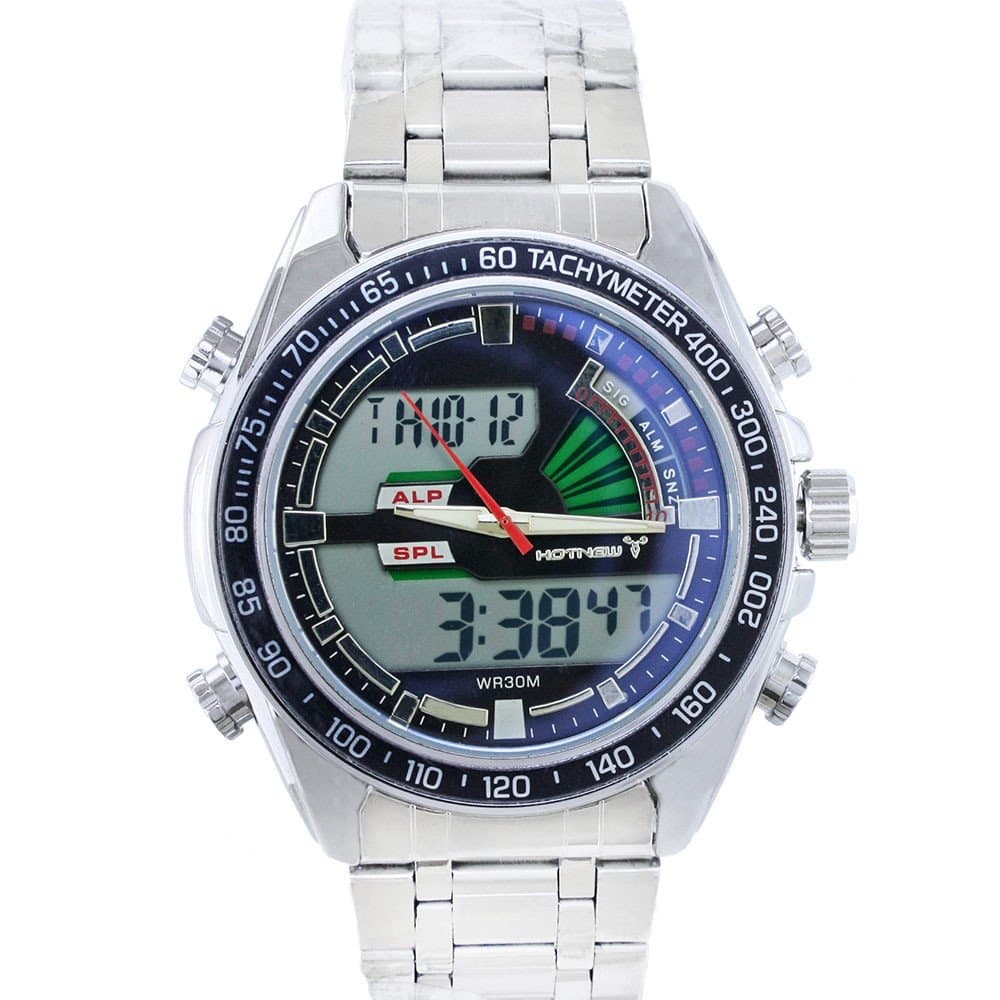 Luxury Mens Waterproof Luminous Dula Time Digital LED Quartz Outdoor Sports Military Silver Clock Steel Watch