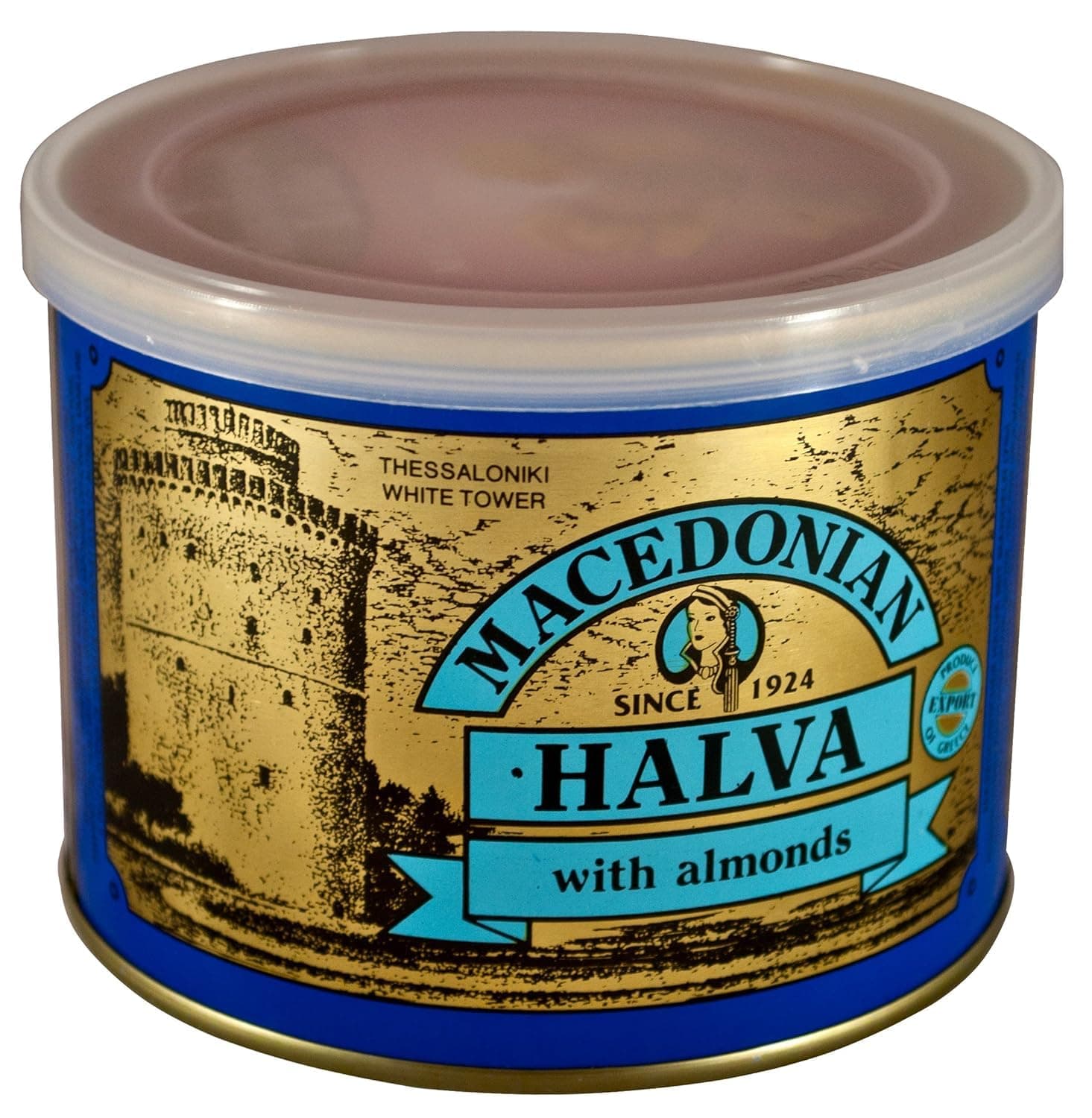 Greek Macedonian Halva with Almonds Net Weight 500gr Tin can.
