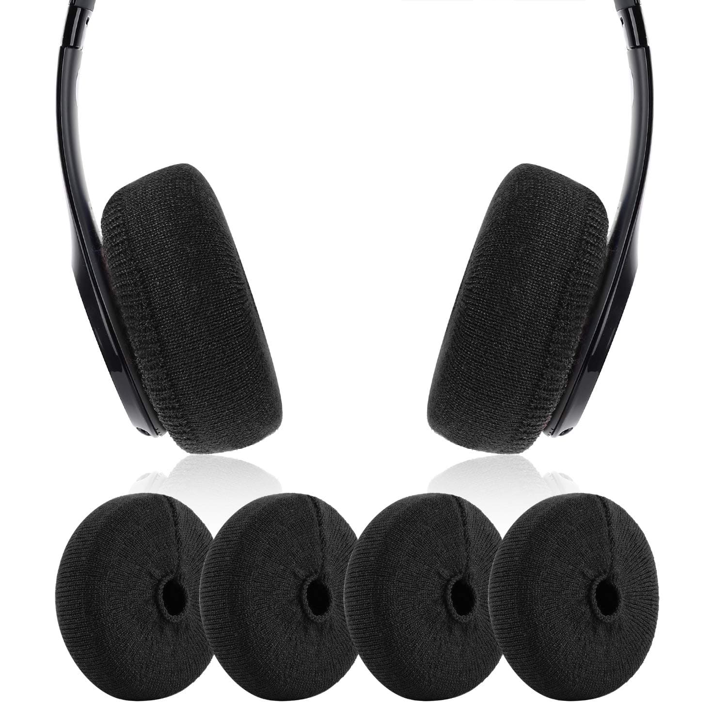 Earpads Sweater Cover Protectors with Knit Fabric for Beats Solo 3 / 2 Wireless / Wired, Solo HD / Mixr / EP Headphones and Other Headsets with 1.57 - 3.14 Inch Ear Cushions [ 2 Pairs ] (Black)