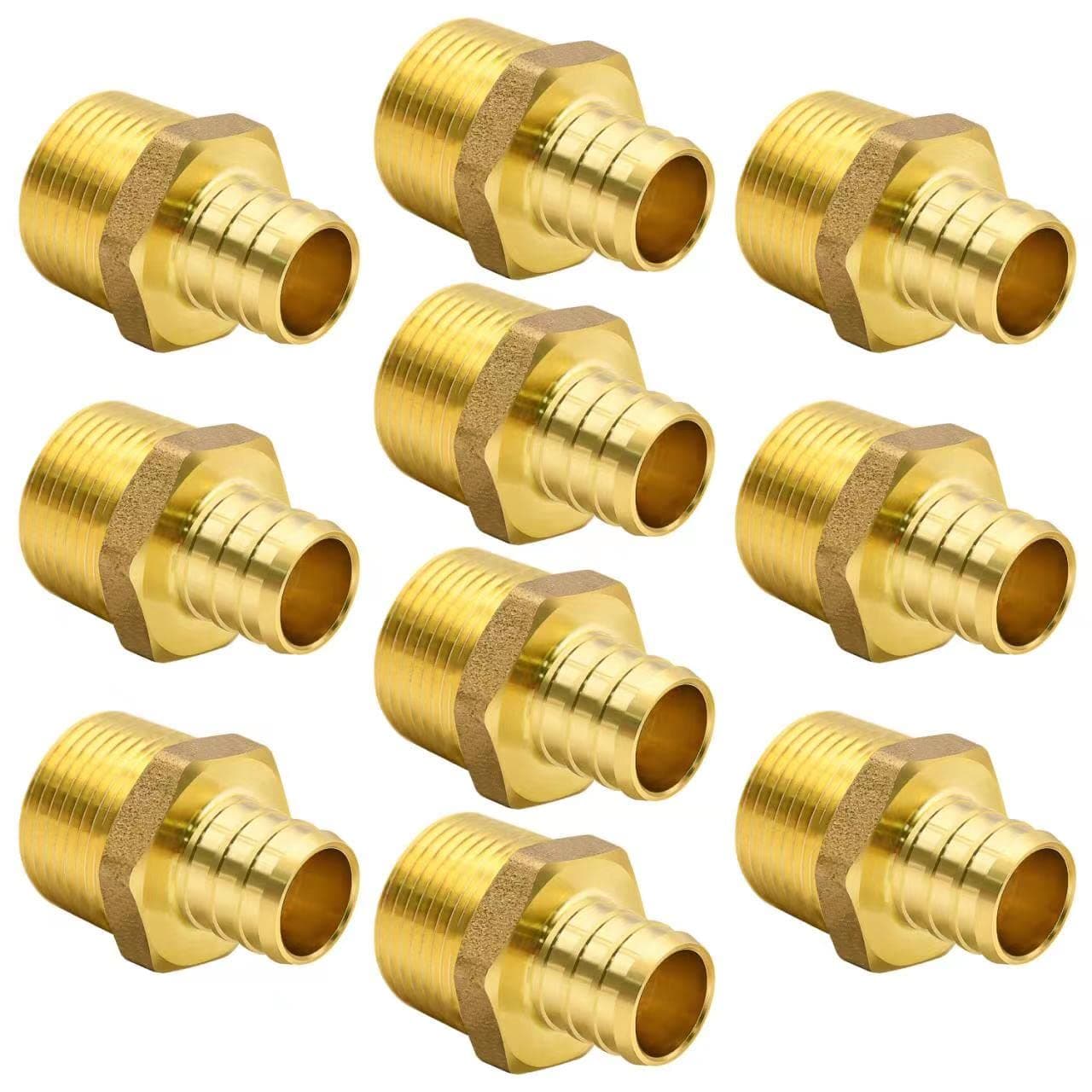 PEX 3/4" x 3/4" NPT Male Adapter, 10 Pack PEX × NPT Male Adapter Brass Crimp Fitting, No Lead Brass
