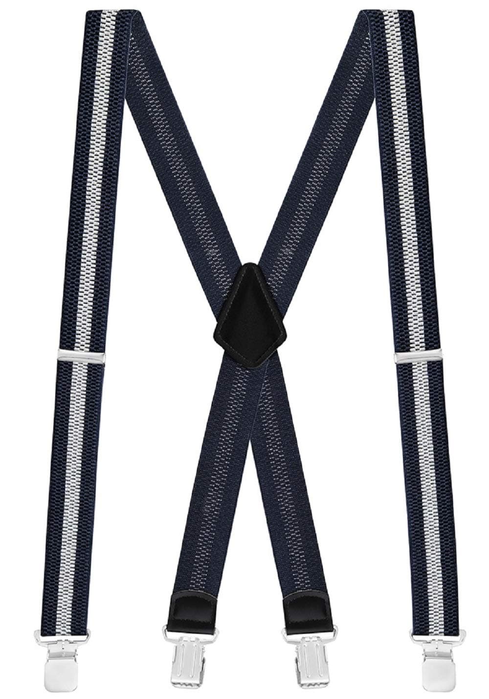 Buyless Fashion Textured Suspenders for Men - 48" Adjustable Straps 1 1/2" - X Back with Metal Clips