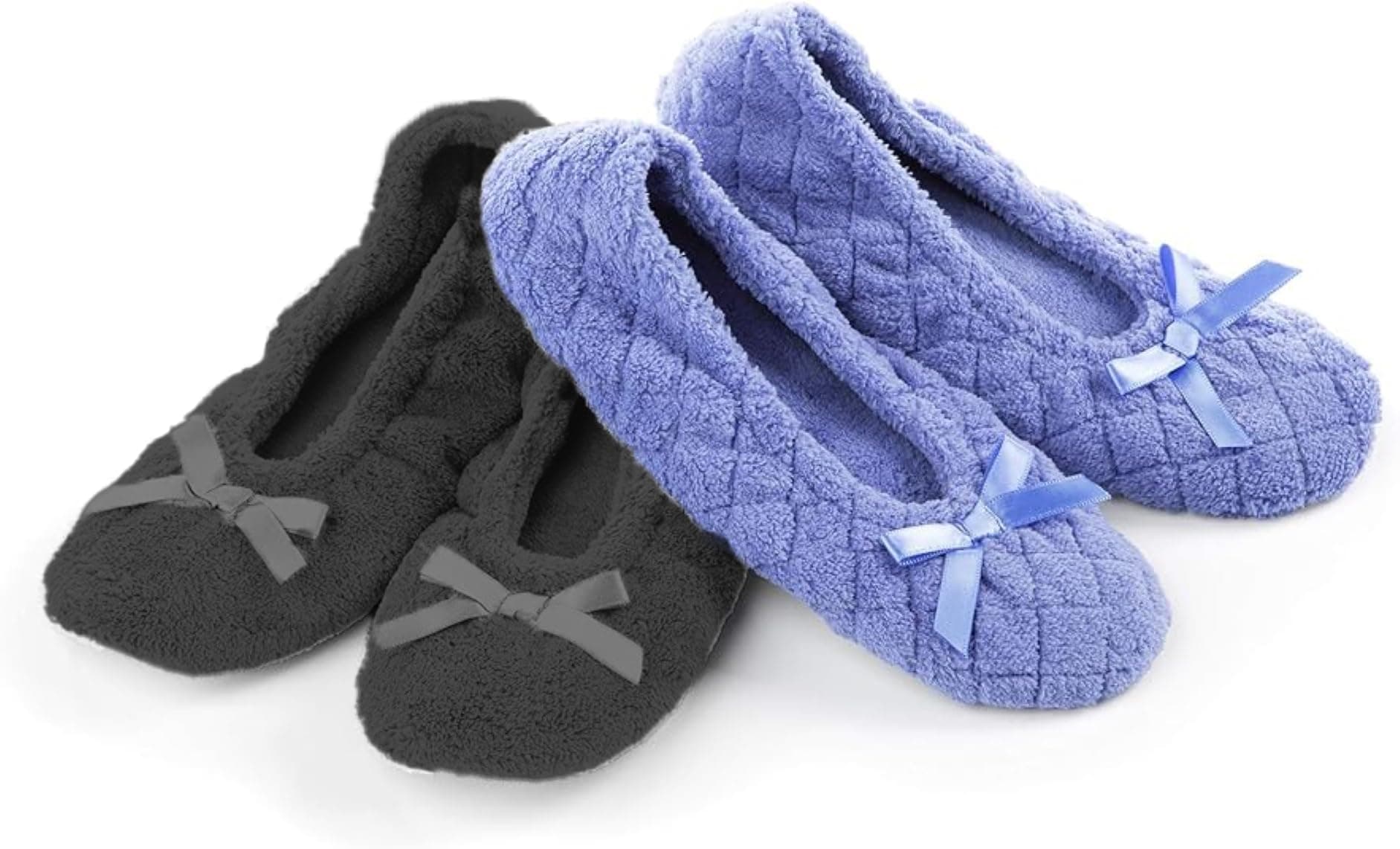 Women's 2 Pack Mictroterry Ballerina Slipper with a Satin Bow
