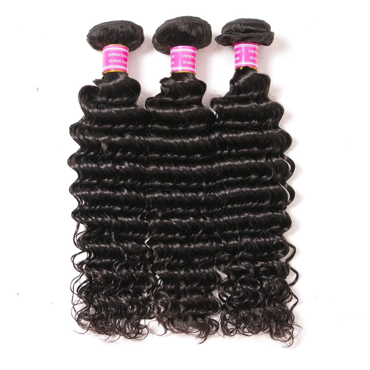 VRBest Brazilian Deep Wave 3 Bundles 100% Unprocessed Virgin Brazilian Hair Bundles Deep Curly Human Hair Extensions Natural Color 100g/Bundle (12 14 16)