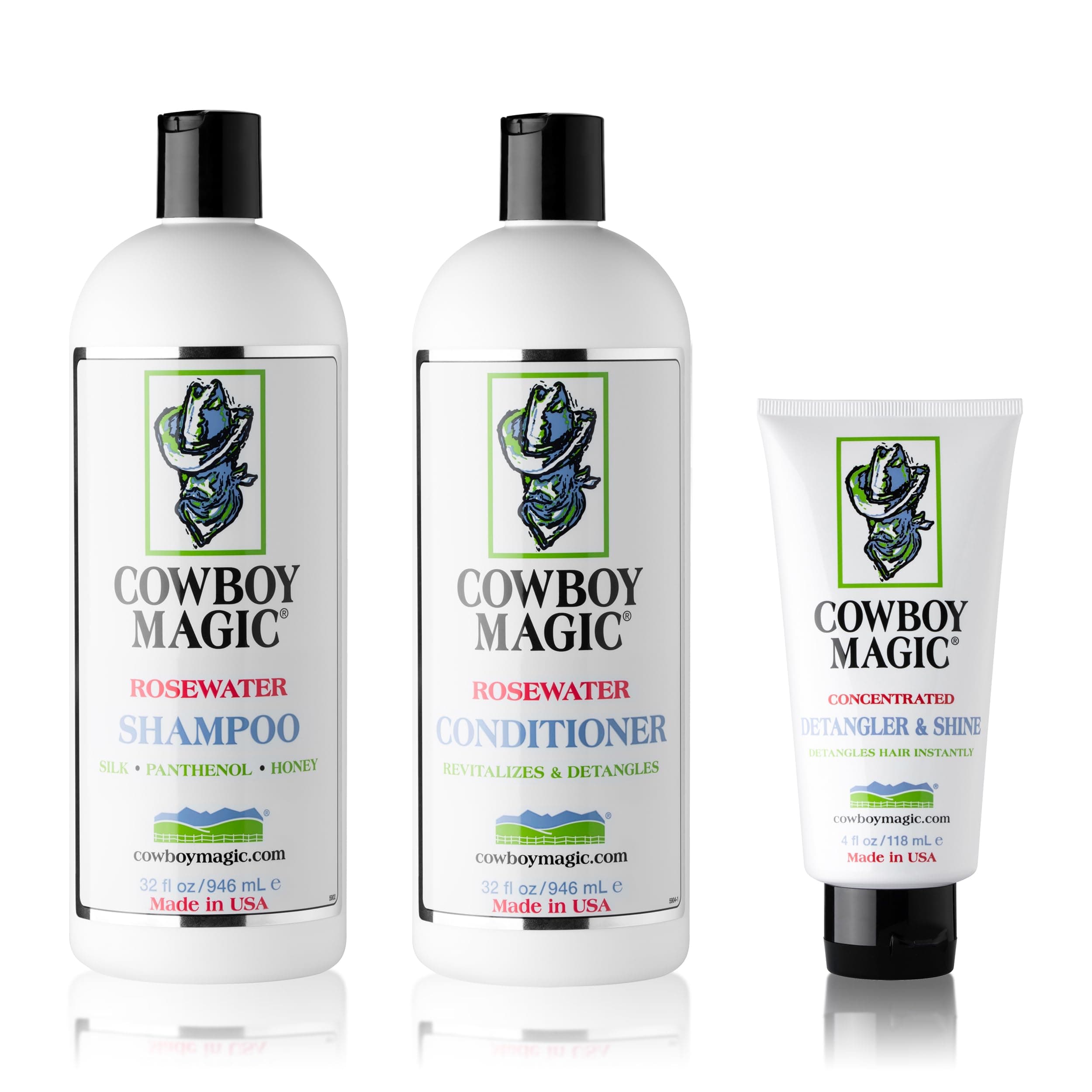 Cowboy Magic Shampoo + Conditioner 32 Ounce Bottles Detangler and Shine 4oz