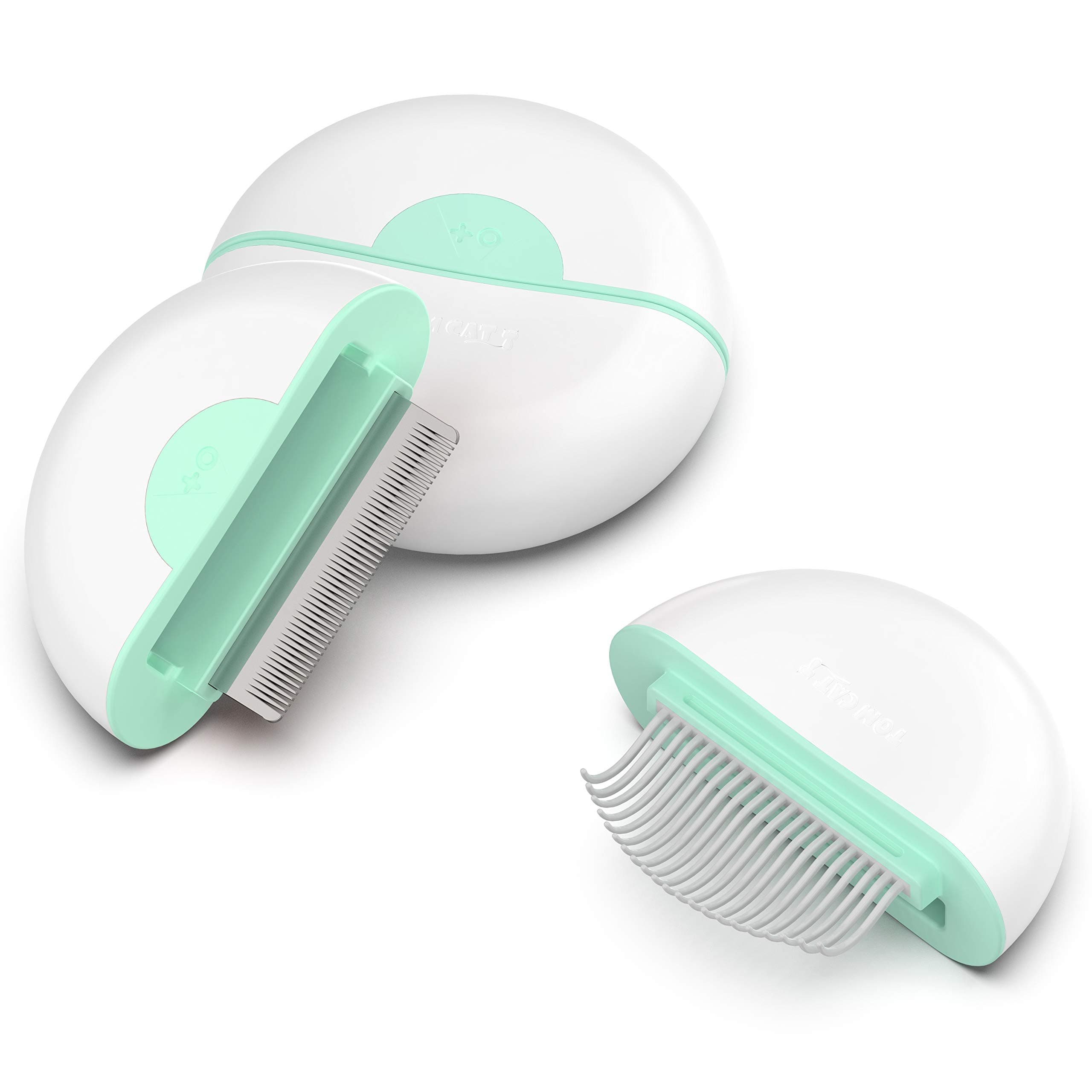 PAKEWAY Cat Dog Hair Deshedding Comb, Gemini 2 in 1Deshedding Brush & Massage Comb for Short Hair Cat, Effectively Reduces Shedding by Up to 95% Hair and Prevent Tying Knots (Long Aqua Green)