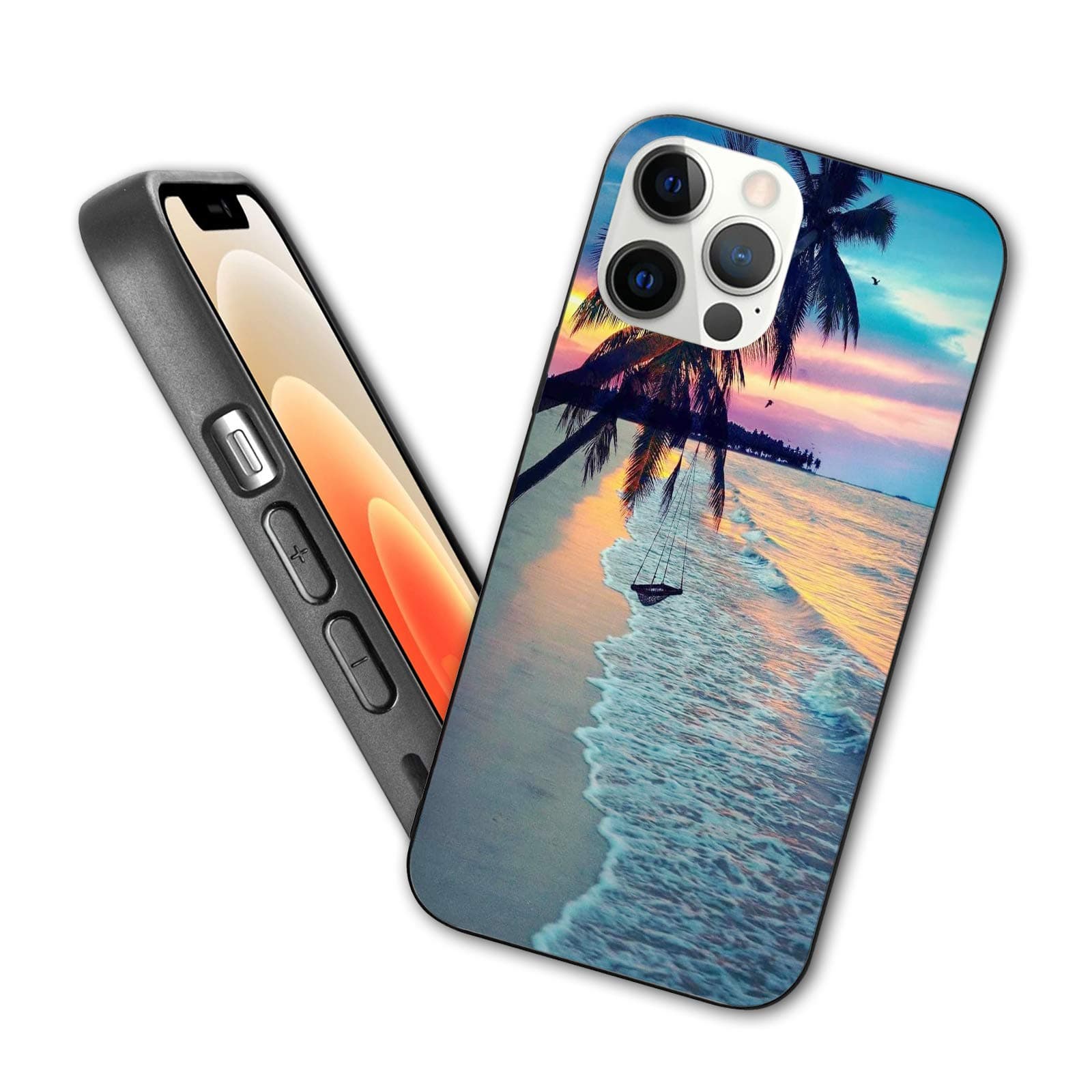Compatible with iPhone 12 pro max case,Sunset Beach Palm Trees,Protective Shockproof [Full Body Protection] Cover with Soft TPU Bumper and Hard PC Back (6.7 inch) …