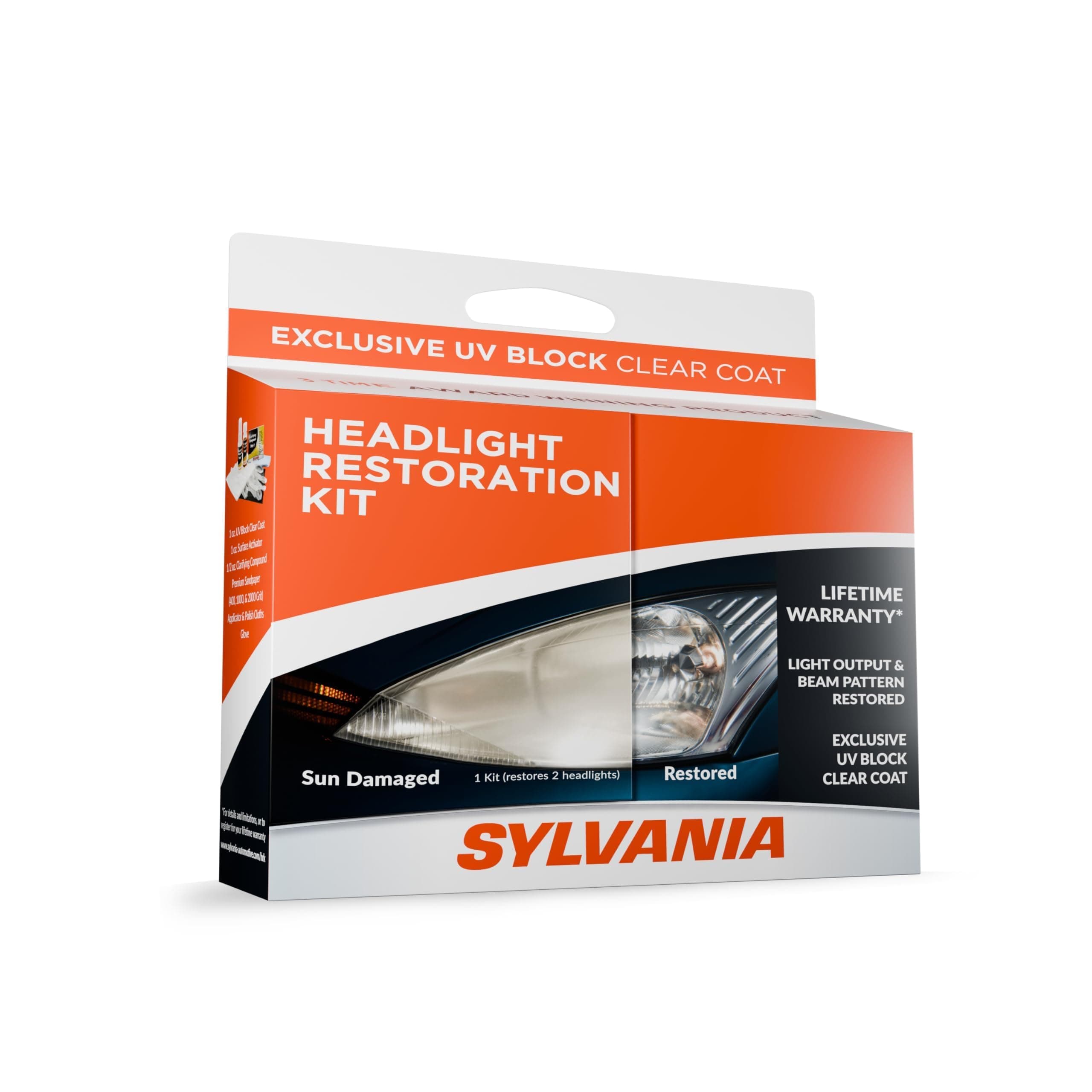 SYLVANIA Headlight Restoration Kit - Long-Lasting Headlight Repair Kit for Restoring to Like-New Condition - Surface Activator, Exclusive UV Coating, Clarifying Compound & More - No Tools Required