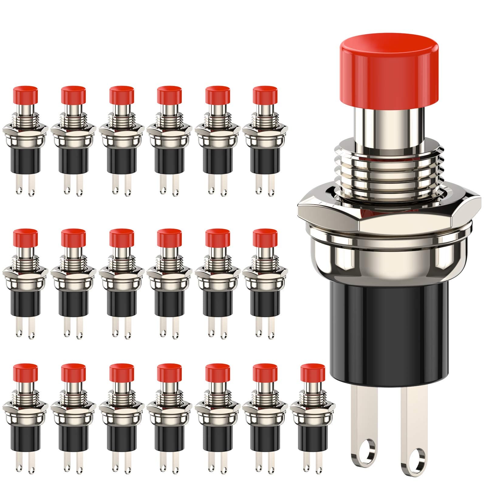 1A 250V AC SPST Normal Open(NO) Momentary Switch 2 Pin Mini Micro Push Button Red Cap 20 Pieces