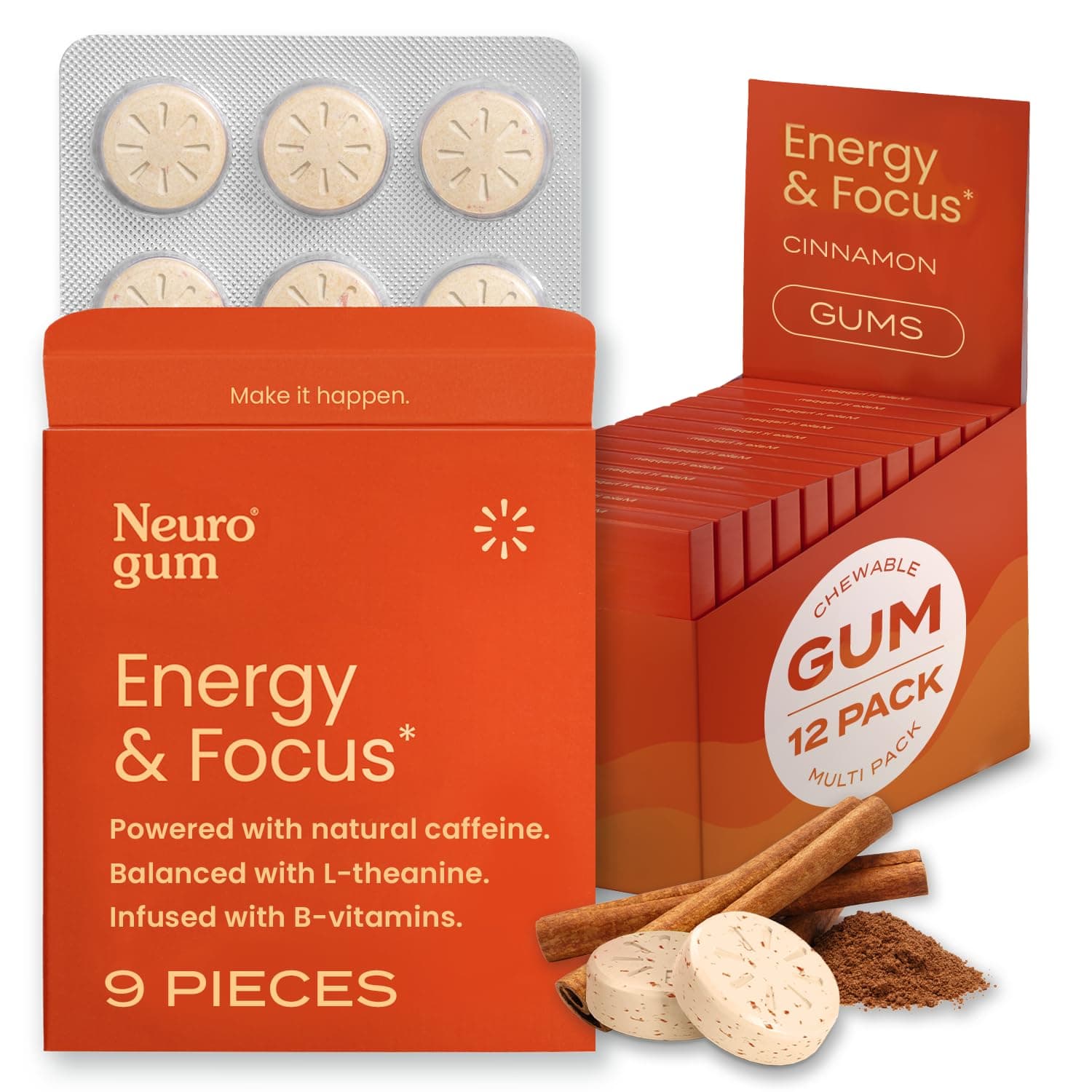 Energy & Focus, Cinnamon, 12 Packs, 9 Pieces Each