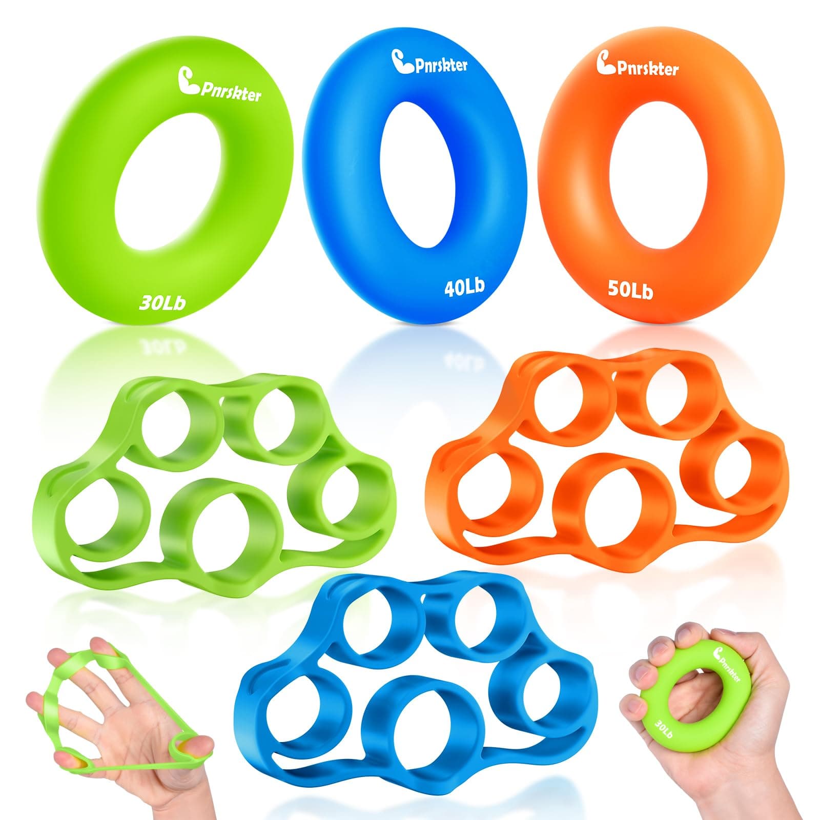 Hand Grip Strengthener, Finger Exerciser, Grip Strength Trainer (6 PCS),New Material,Forearm Grip Workout, Finger Stretcher, Relieve Wrist Pain, Carpal Tunnel, Trigger Finger, Mallet Finger and More.