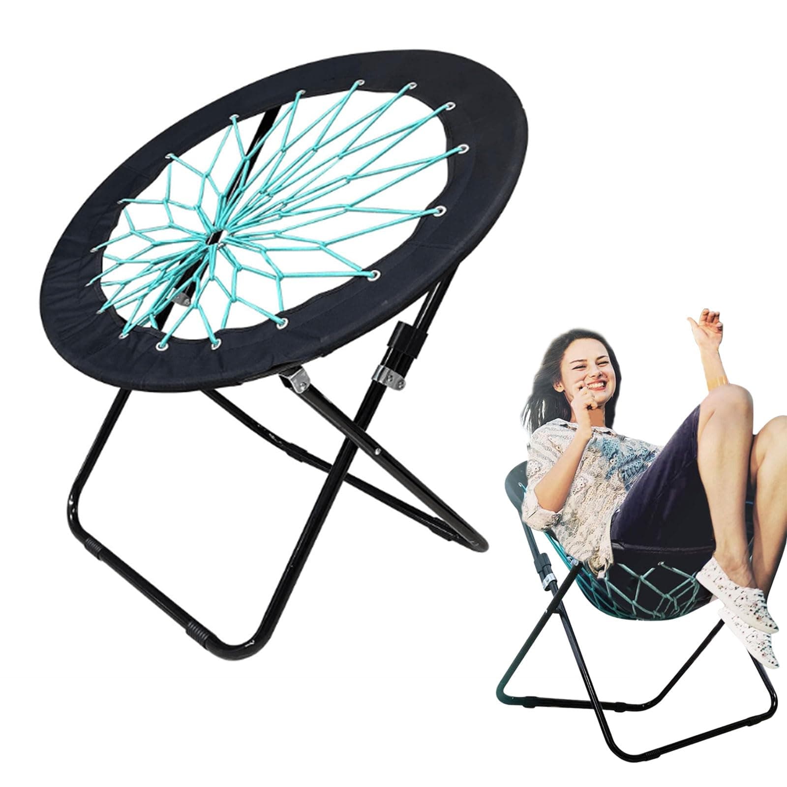 Camp Field Camping and Room Bungee Folding Chair Gifts for Friends -Versatile Bunjo Chairs with Fun Bouncy Design - Web Chair for Relaxation for Room Garden and Outdoor (Black)