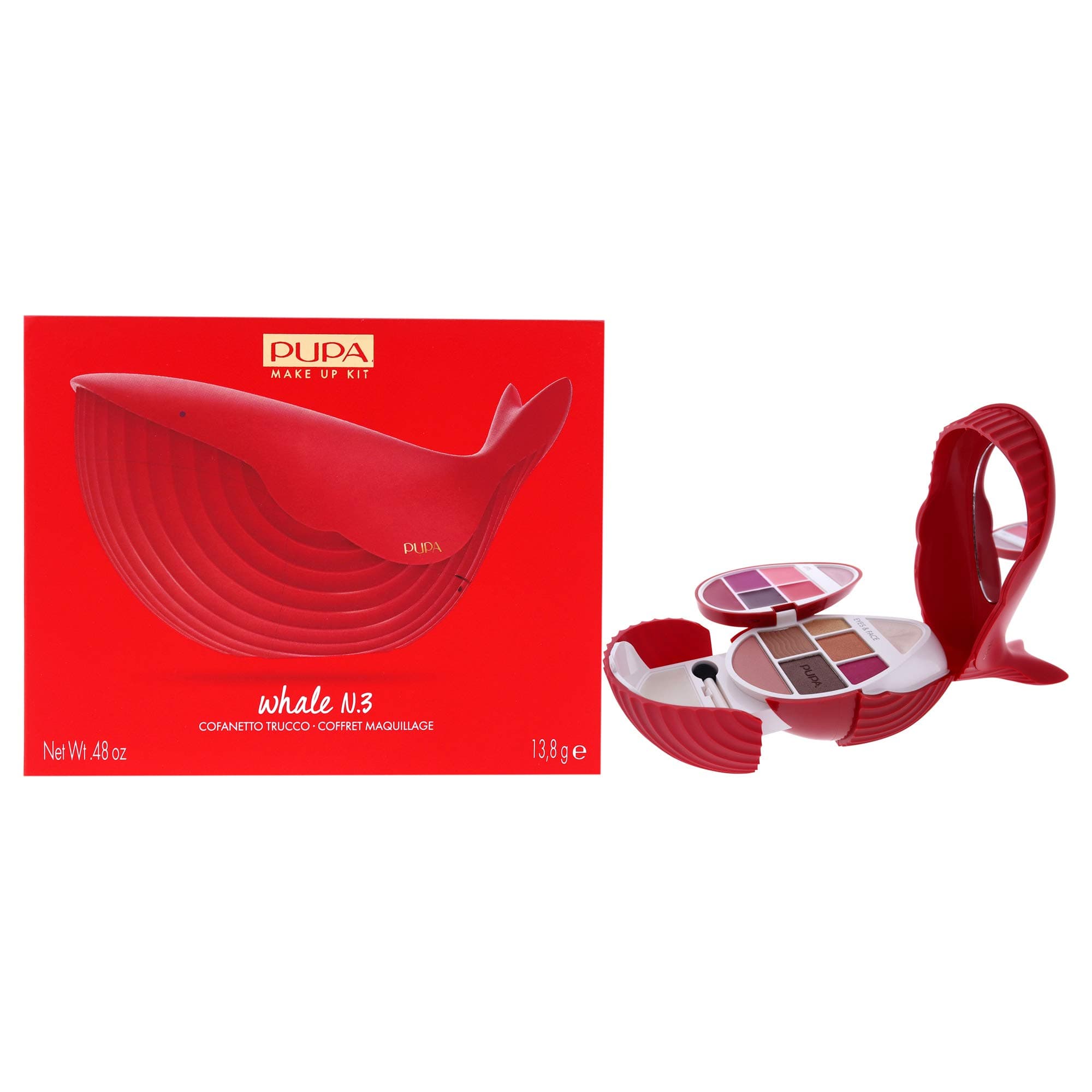 PUPA Milano Whale 3 Makeup Set - All-In-One Face, Eyes And Lip Kit - Perfect For Versatile Looks - Shapes, Enhances And Adds A Pop Of Color - Ideal For Travel Or Gift-Giving - 003 Red - 0.48 Oz