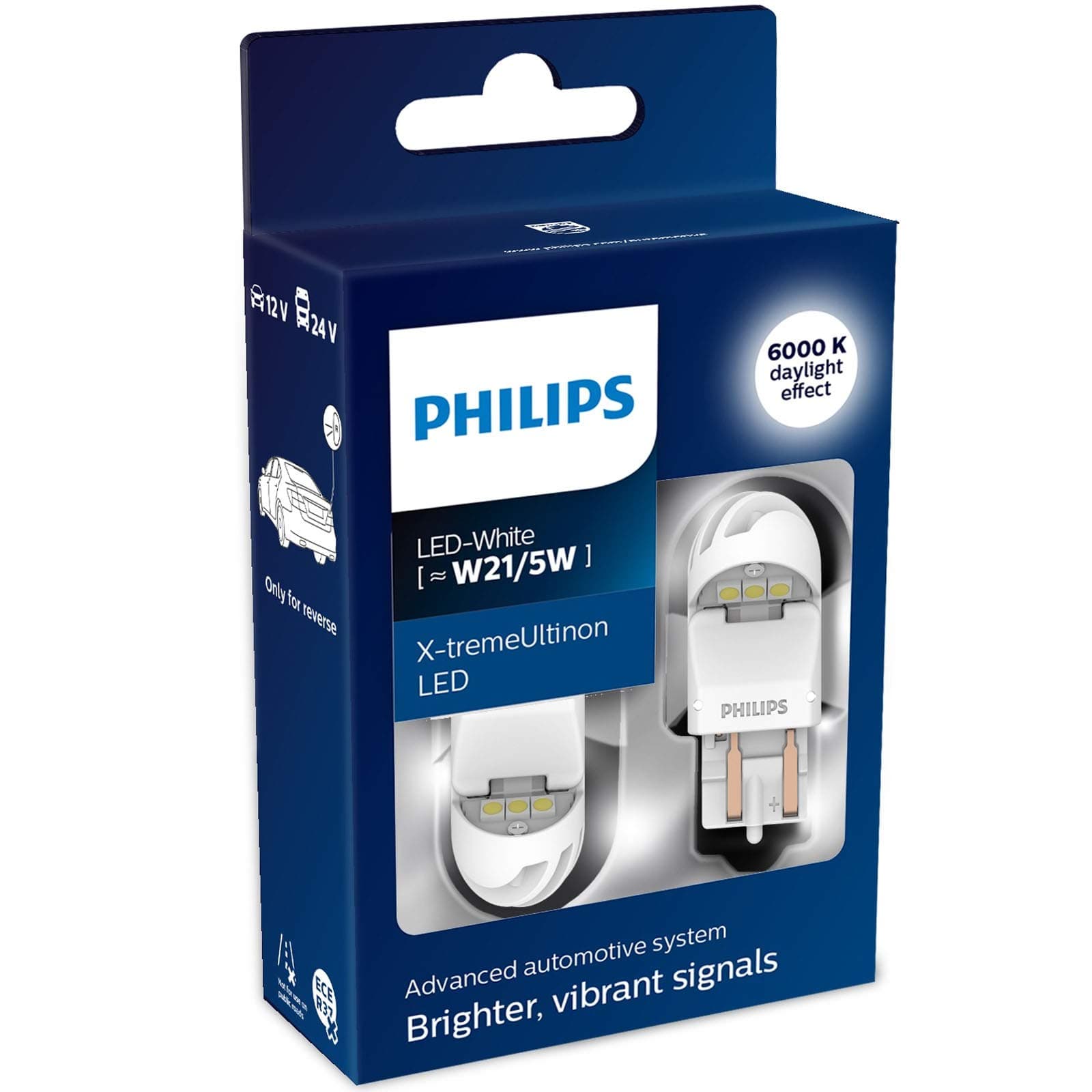Philips 11066XUWX2 LED car signaling Bulb (W21/5W White), Set of 2