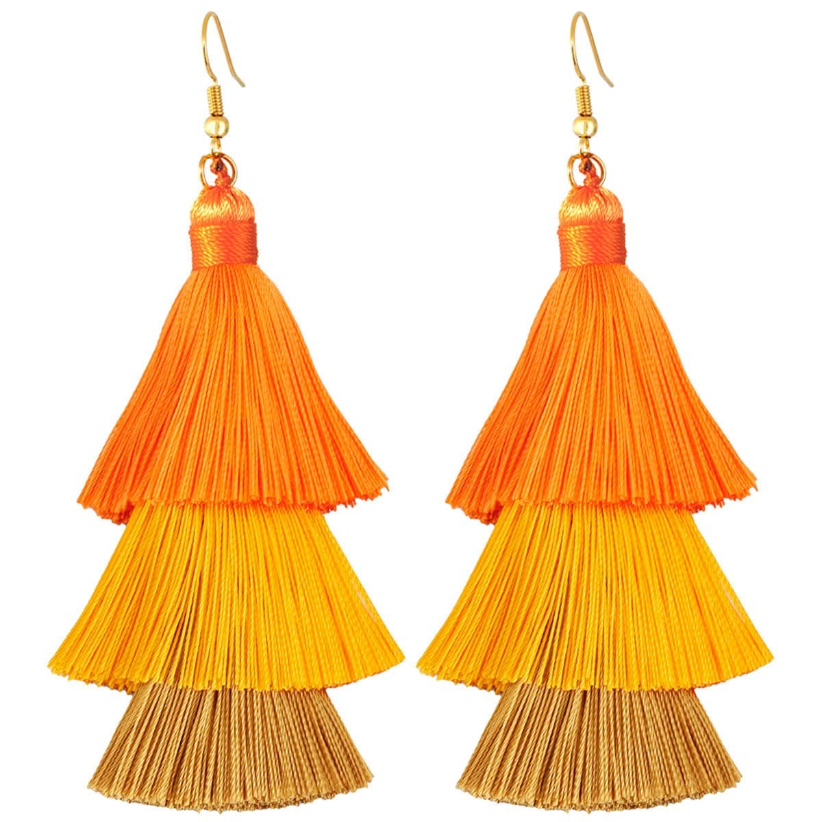 SUNYIKGradual Color Tiered Thread Layered Tassel Dangle Earrings for Women