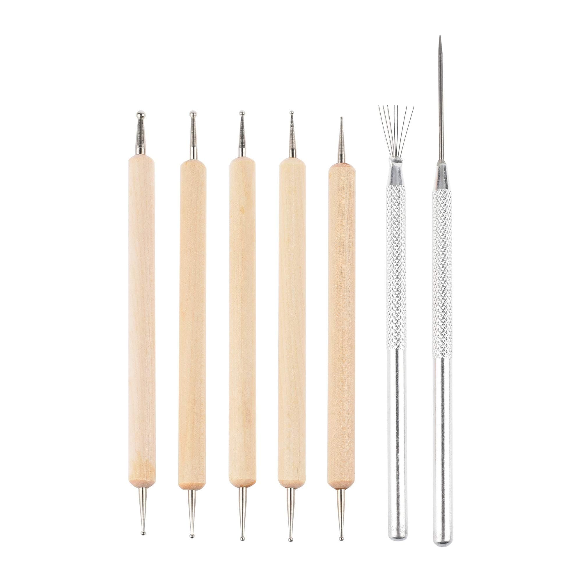 Bluecell Set of 7 Dotting Pottery Tools Ball Styluses and Needle Tool Wire Rake for Rock Painting Pottery Clay Modeling Embossing Art