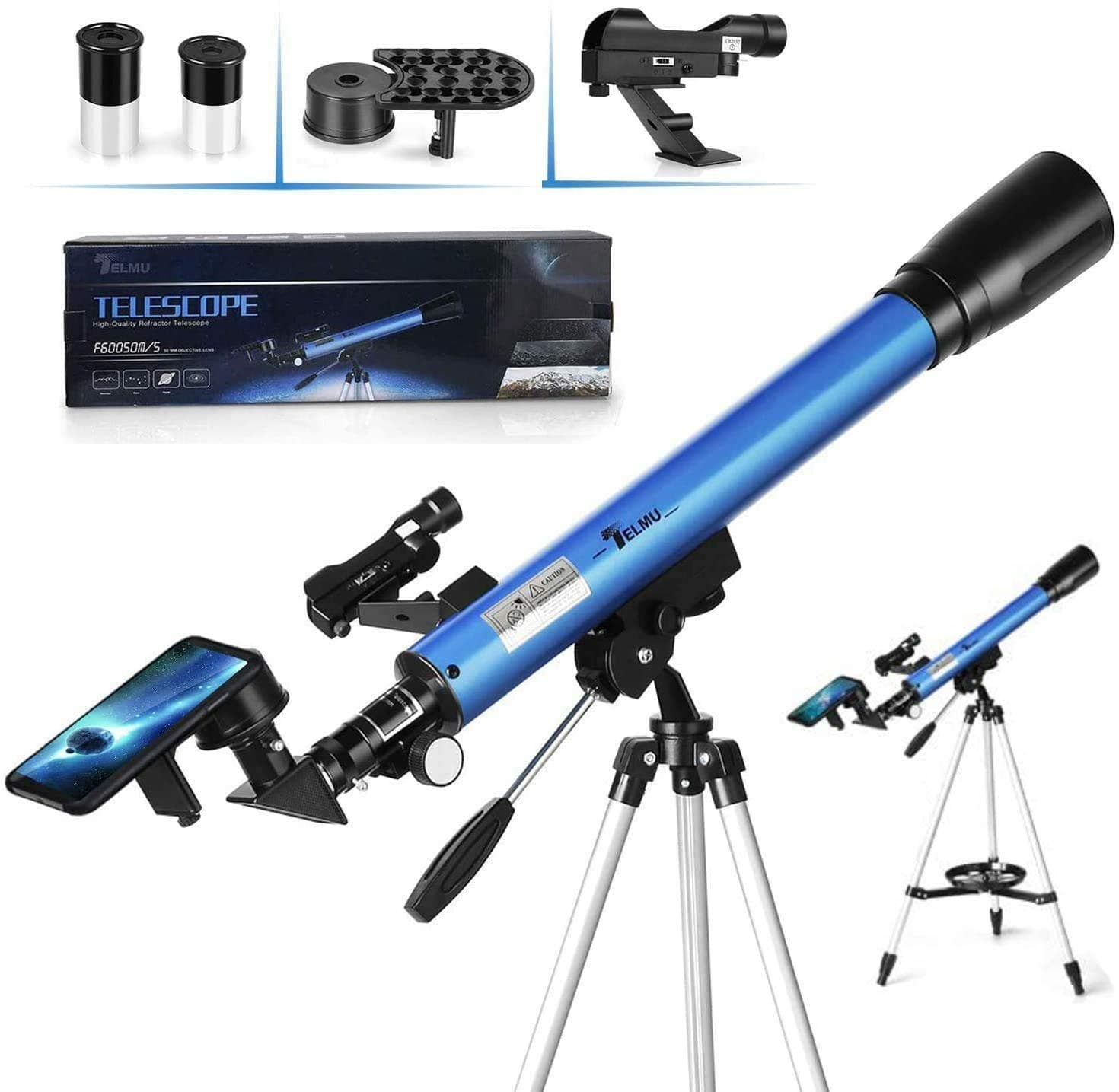 TELMU Kids Telescopes for Astronomy 50mm Aperture & 600mm Focal Length Portable Telescope with Adjustable Tripod and Finder Scope 30X & 48X Refractor For Beginners