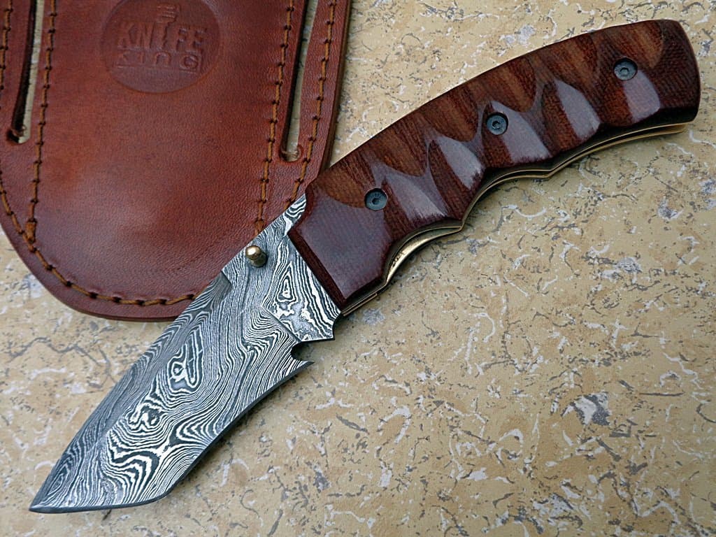 Knife King Premium Custom Damascus Handmade Folding Knife. Linerlock. Comes with a Sheath.