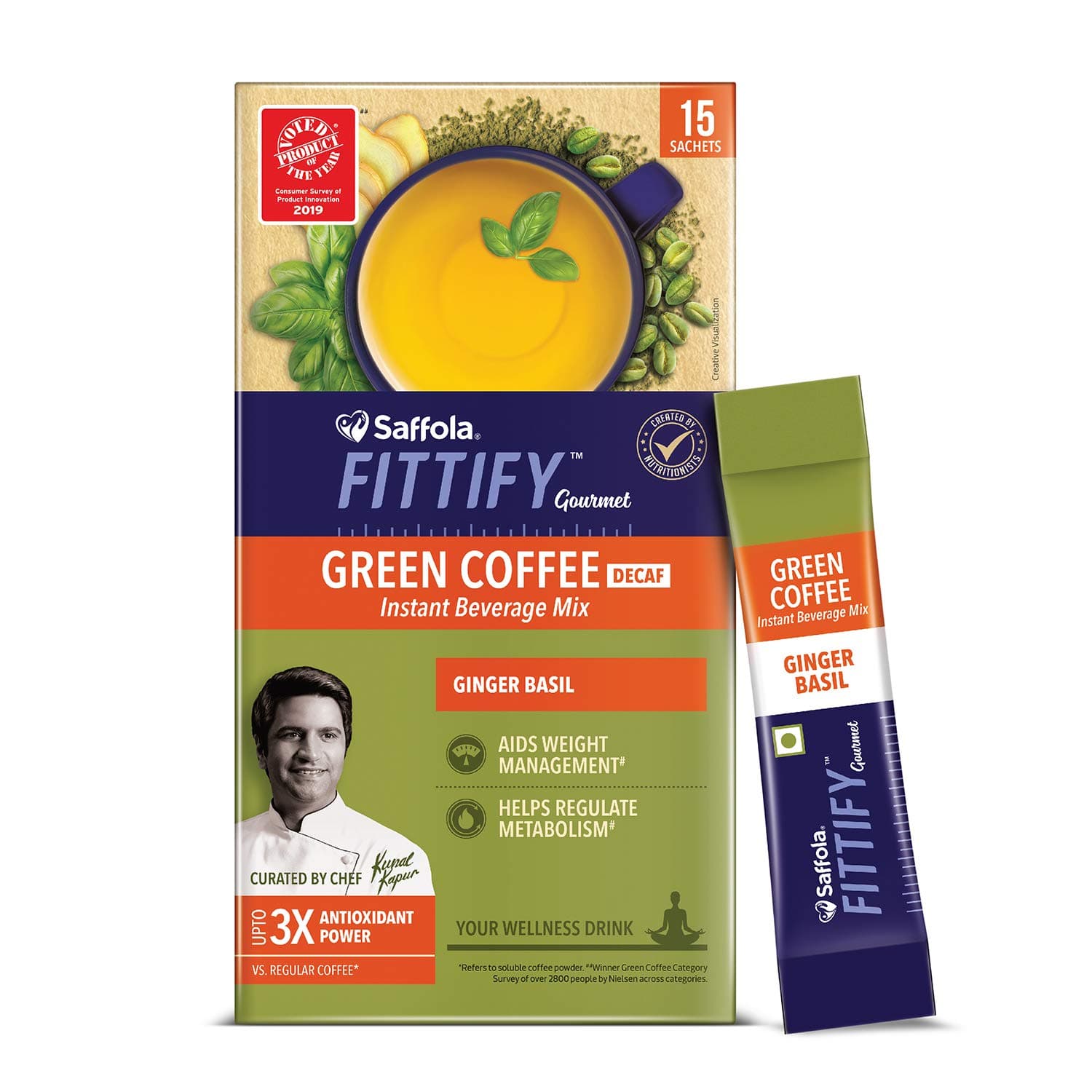 Green Coffee Instant Beverage Mix, Ginger Basil, 15 Sachets, Net Weight - 30 Grams - India