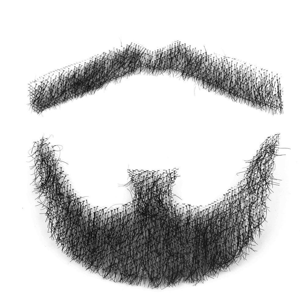 100% Human Hair Fake Men's Man Beard Makeup Mustache for Costume and Party Cosplay (Black)
