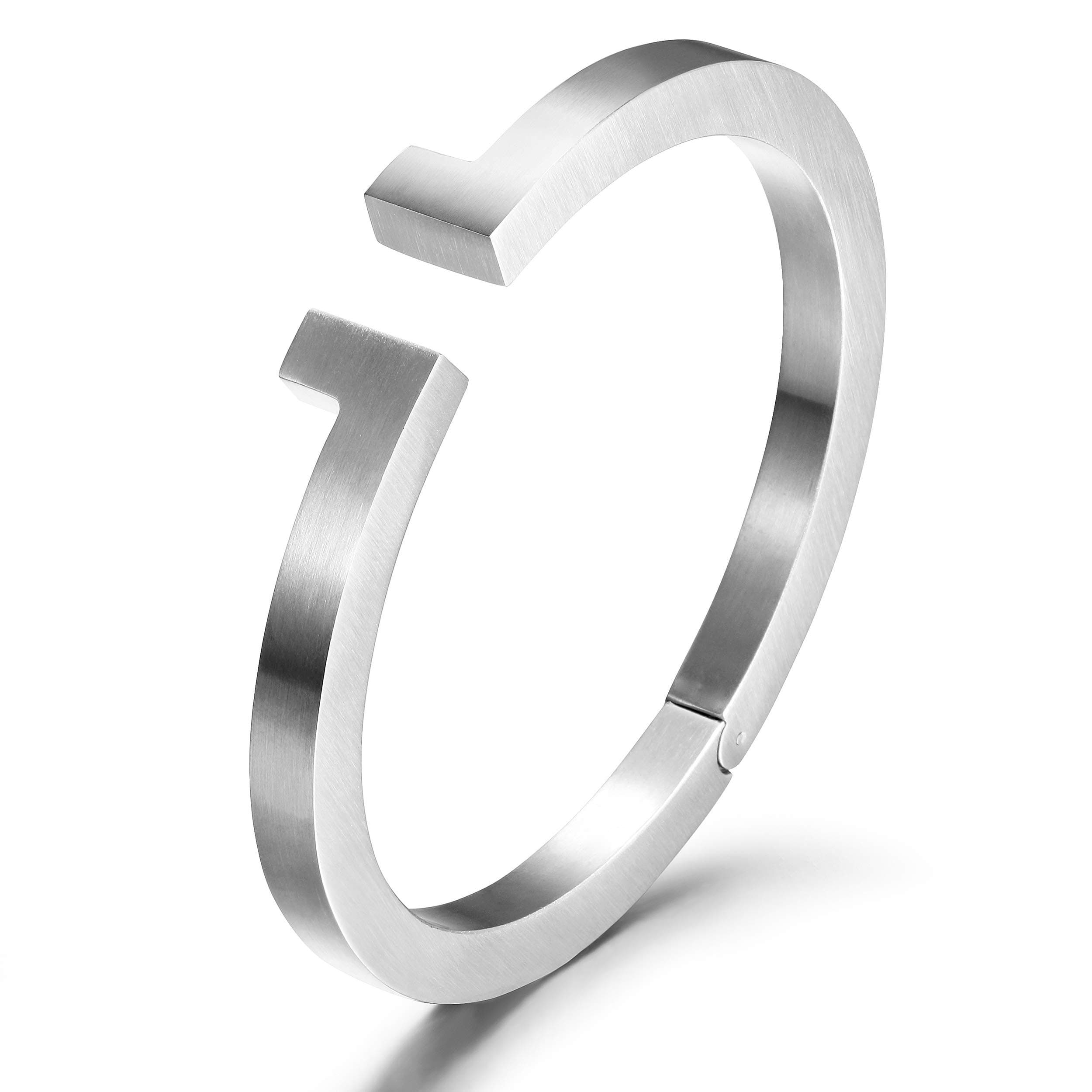 Black Bracelet Mens Cuff Bangle Bracelet with Stainless Steel and Spring-Clasp Cuff Bangle Bracelet Jewelry Gift for Men (Mens Cuff Bangle (White))