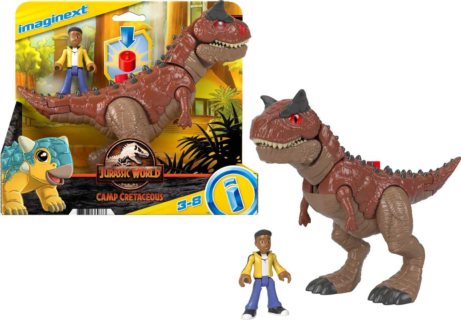 Fisher-Price Imaginext ​ Jurassic World Camp Cretaceous Carnotaurus Dinosaur & Darius figure set for preschool kids ages 3-8 years