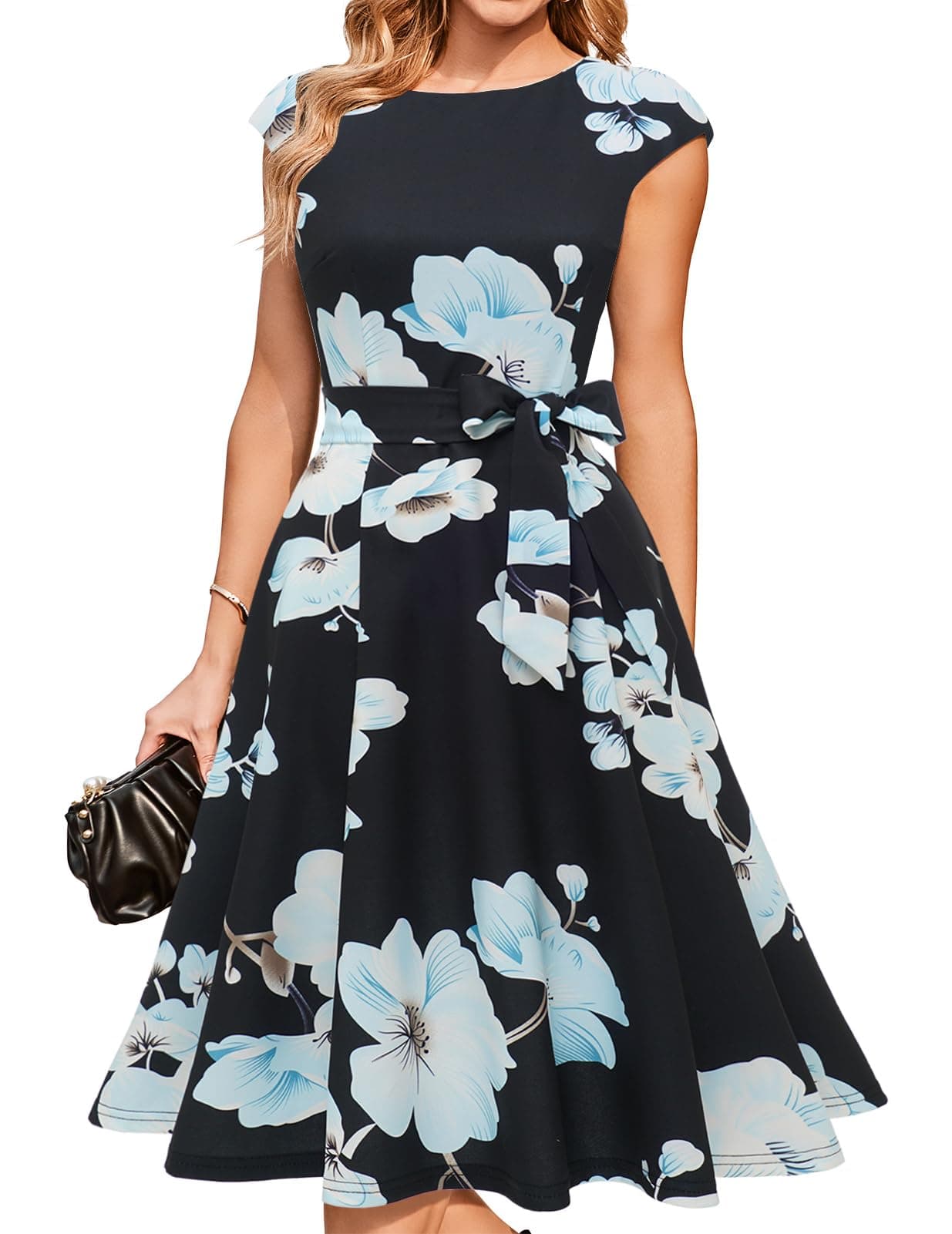 Women Casual Dresses Swing Tea Dress Cocktail Vintage A-Line Midi Party Dress