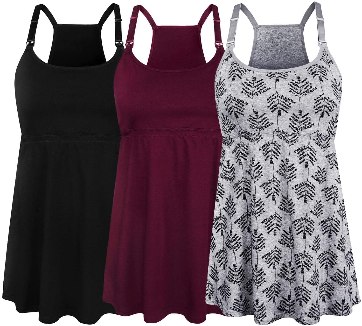 SUIEK 3 Pack Maternity Nursing Tank Tops with Bralette Cotton Breastfeeding Camisole