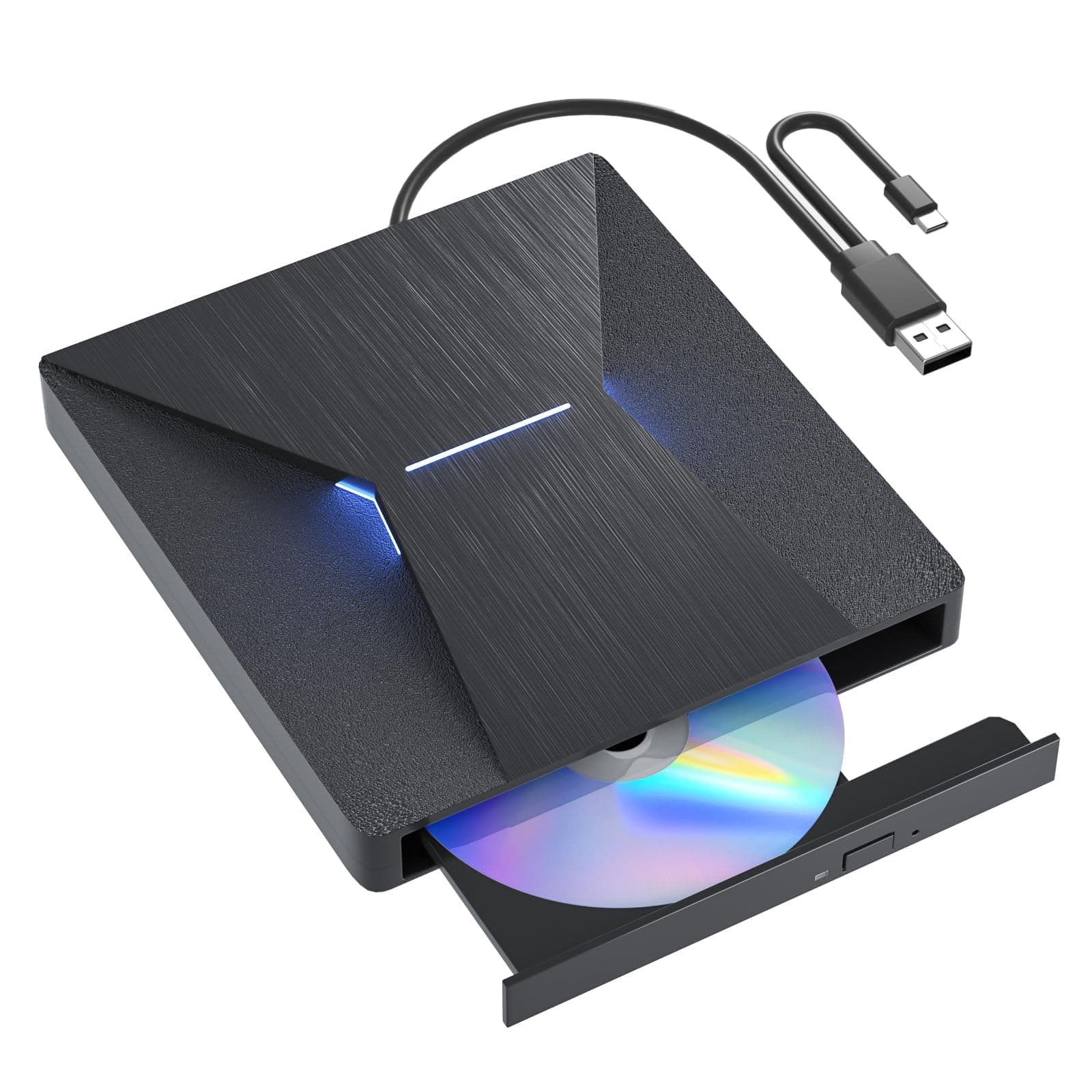 External Bluray DVD Drive, USB 3.0 and Type-C Blu-Ray Burner DVD Burner 3D Slim Optical Bluray CD DVD Drive Compatible with Windows XP/7/8/10, MacOS for MacBook, Laptop, Desktop