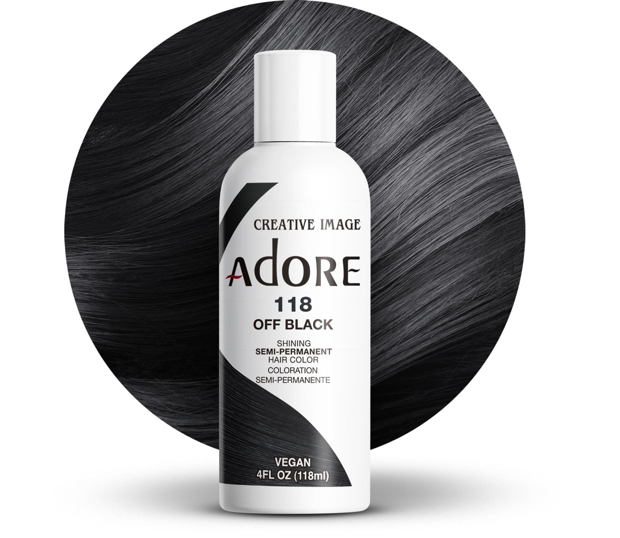 Adore Semi Permanent Hair Color (118 Off Black) | Vegan & Cruelty-Free Black Hair Dye | No Ammonia, No Peroxide, No Alcohol | 4 Fl Oz