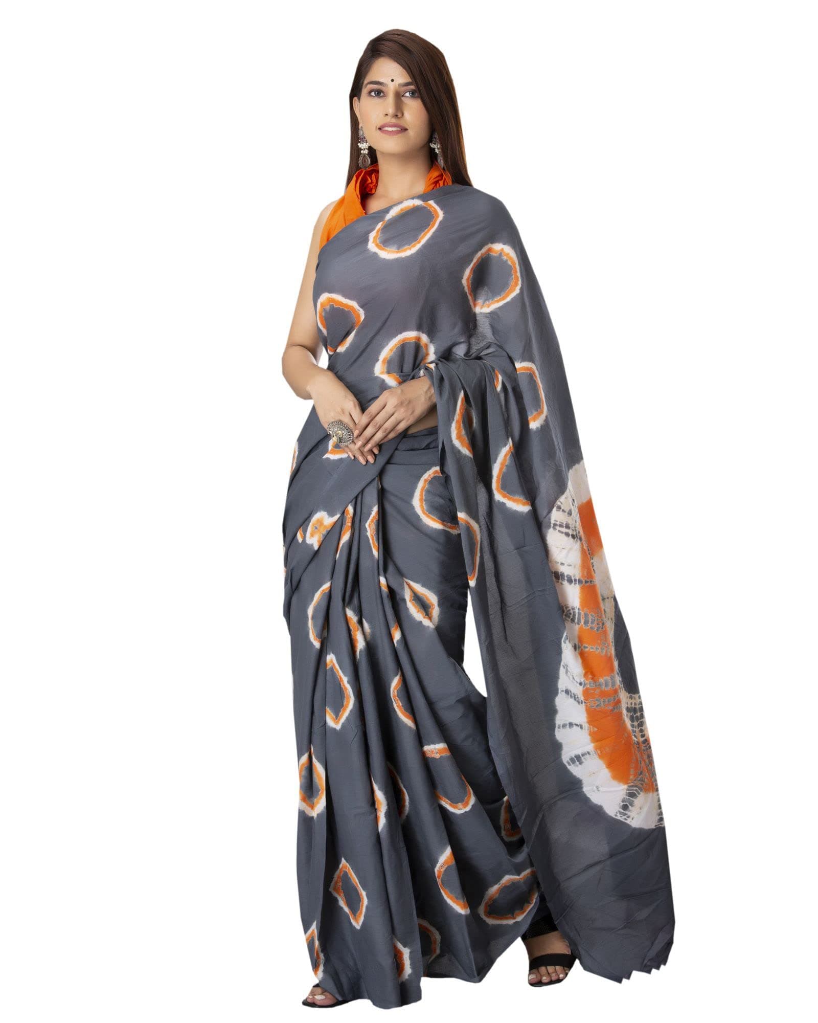 Shivanya HandicraftsWomen's Hand block printed cotton mulmul fabric saree Shibori Tye and Dye printed With Blouse Piece Traditional Jaipuri Print_PSH-0873