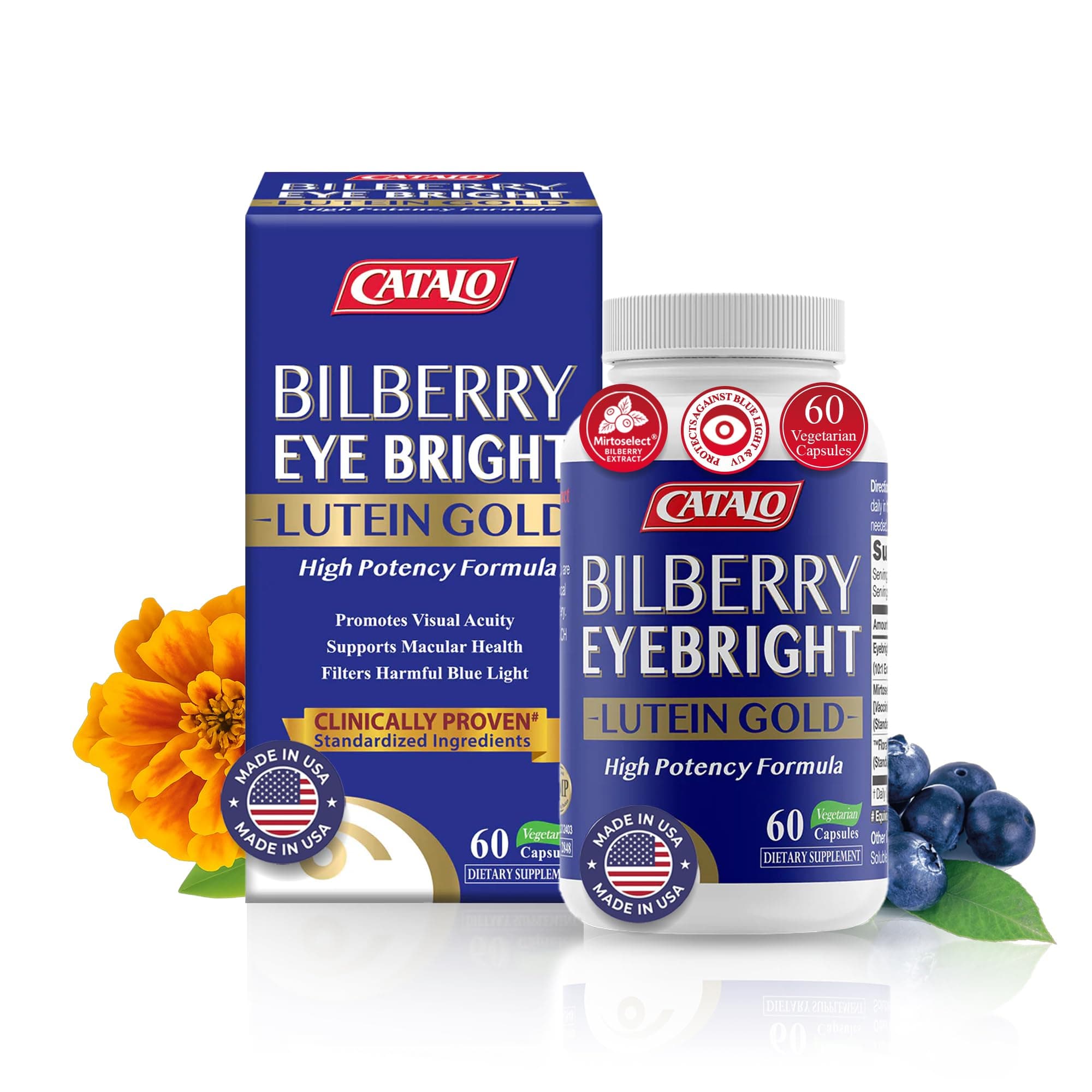 Bilberry Eyebright Extract Gold - for Fatigue & Blurry Vision - Eye Vitamins with Bilberry Lutein and Zeaxanthin Supplements for Eye Clarity -Halal - 60 Capsules