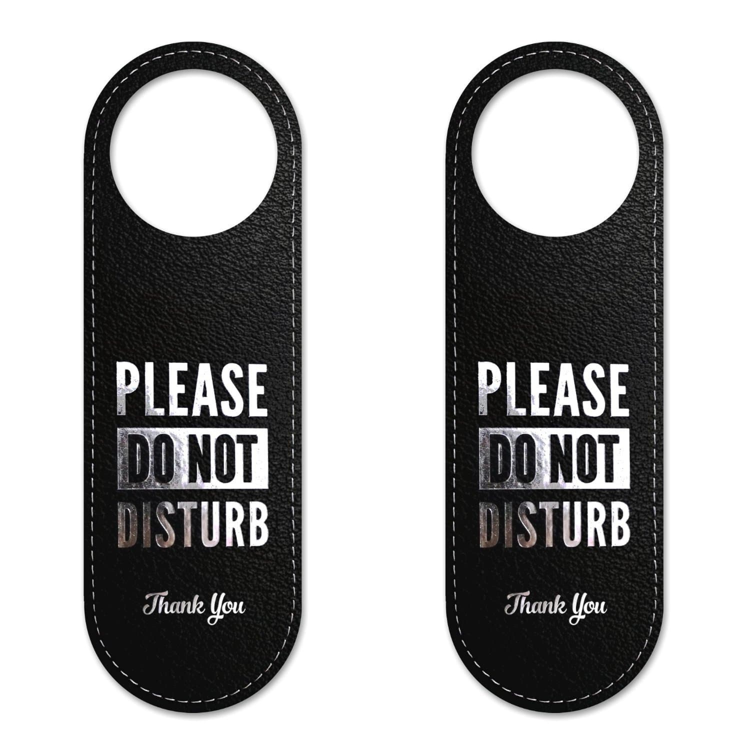 Do Not Disturb Double-Sided Door Knob Hanger Sign, 2 Pack - Professional Signage, Fits All Handles - Privacy & Productivity At Home, Office, Work & Housekeeping - Eco-Leather