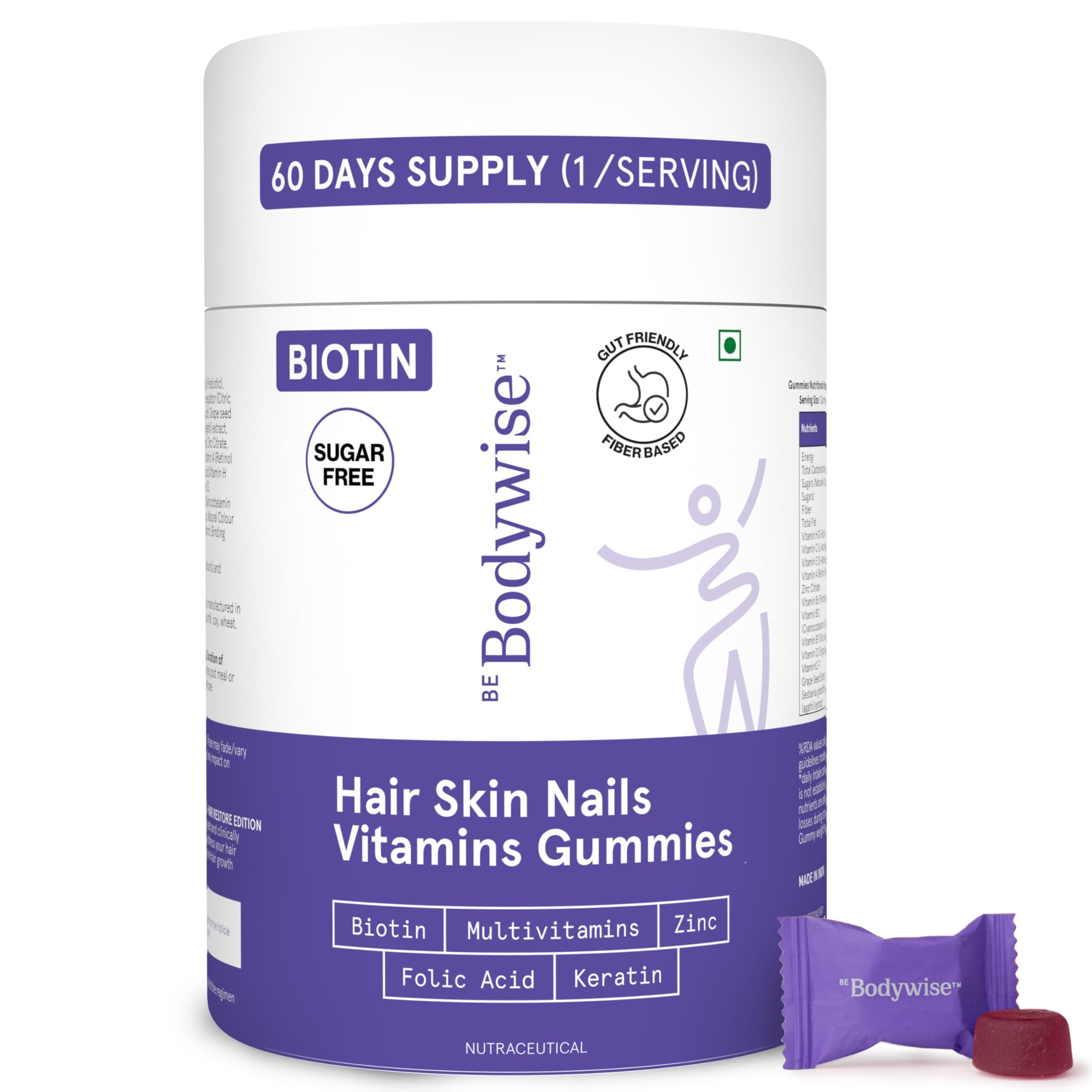 Biotin Hair Growth Gummies for Women I Sugar Free I Hair Skin and Nails Vitamins I Biotin, Zinc, Folic Acid, Vitamin C, Keratin & Multivitamin I 100% Vegan, Gluten Free I 60 Day Pack